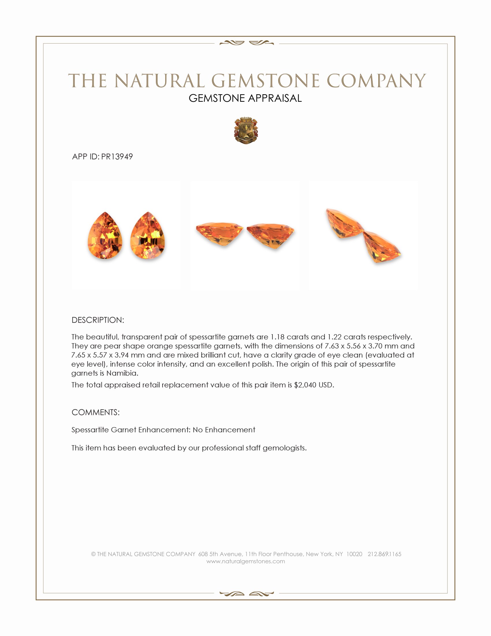2.40 Ct.Tw. Orange Spessartite Garnet Pair from Namibia