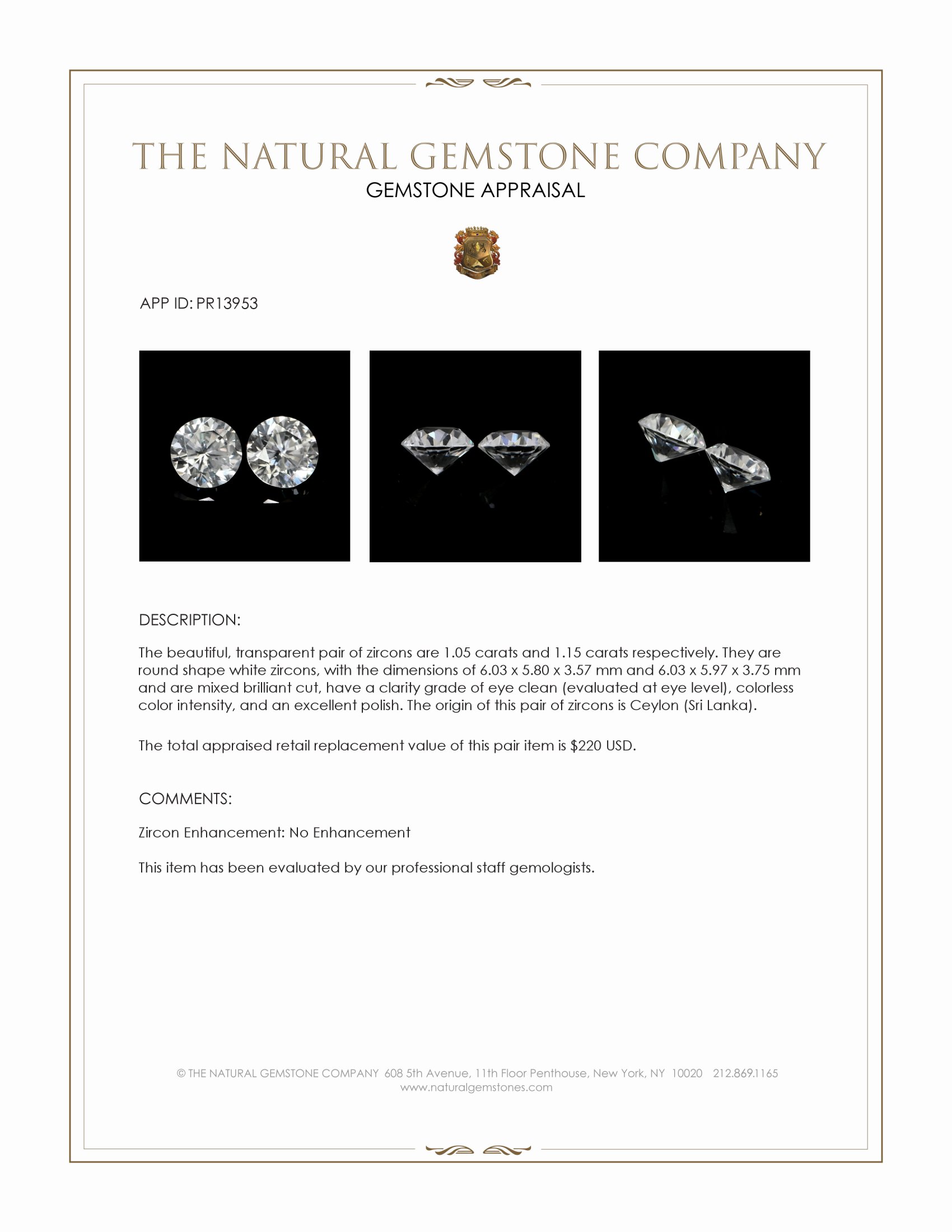 2.20 Ct.Tw. White Zircon Pair from Ceylon (Sri Lanka)