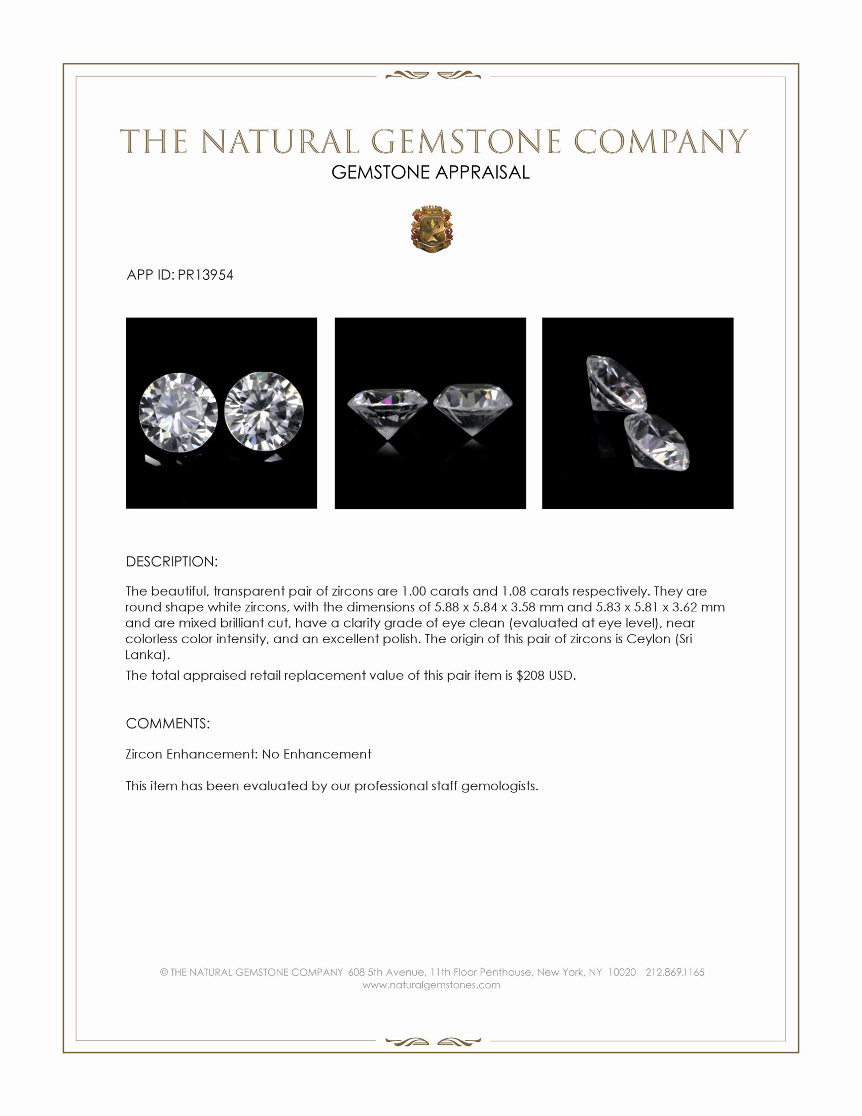 2.08 Ct.Tw. White Zircon Pair from Ceylon (Sri Lanka)