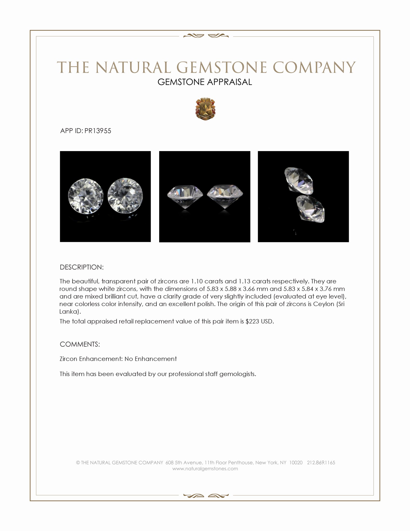 2.23 Ct.Tw. White Zircon Pair from Ceylon (Sri Lanka)