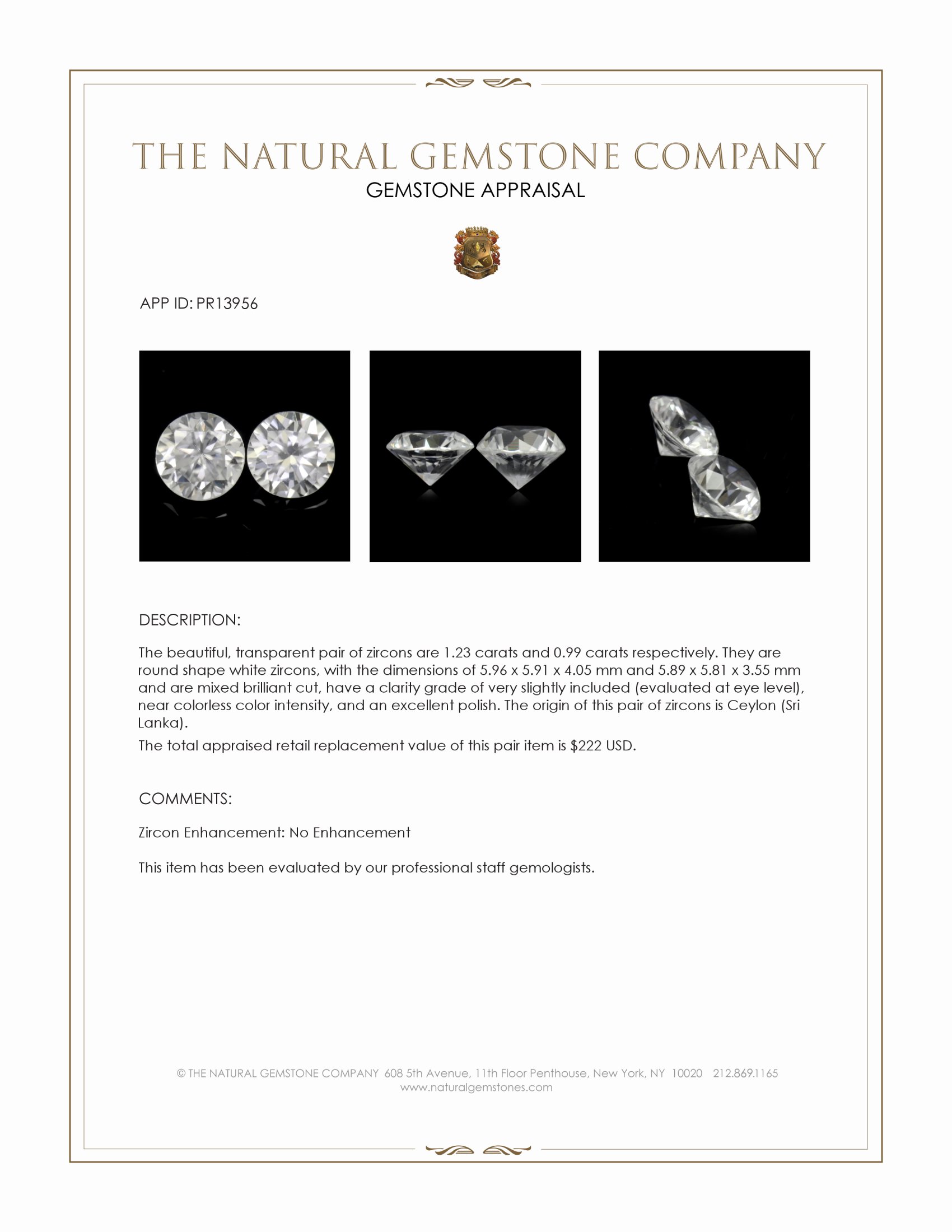 2.22 Ct.Tw. White Zircon Pair from Ceylon (Sri Lanka)