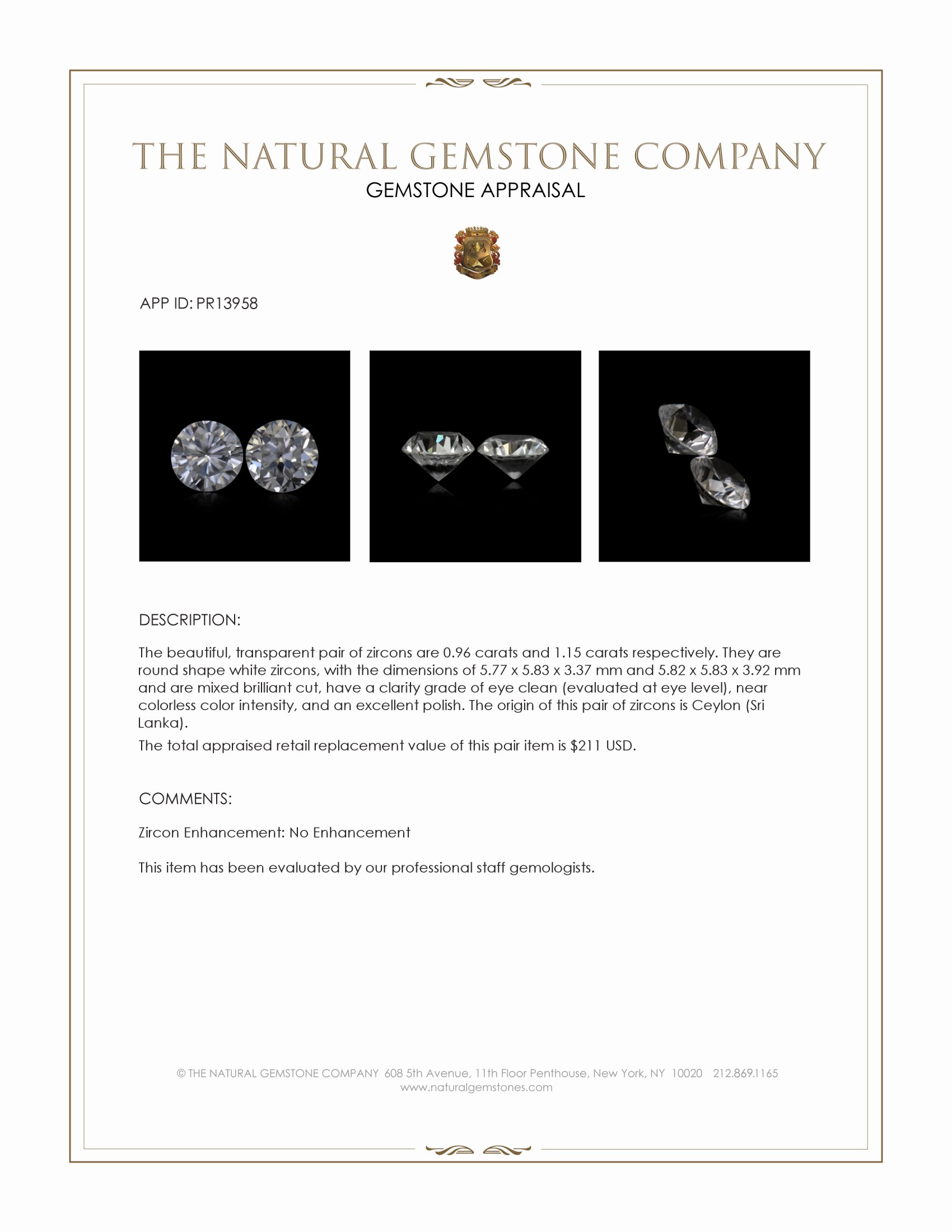2.11 Ct.Tw. White Zircon Pair from Ceylon (Sri Lanka)