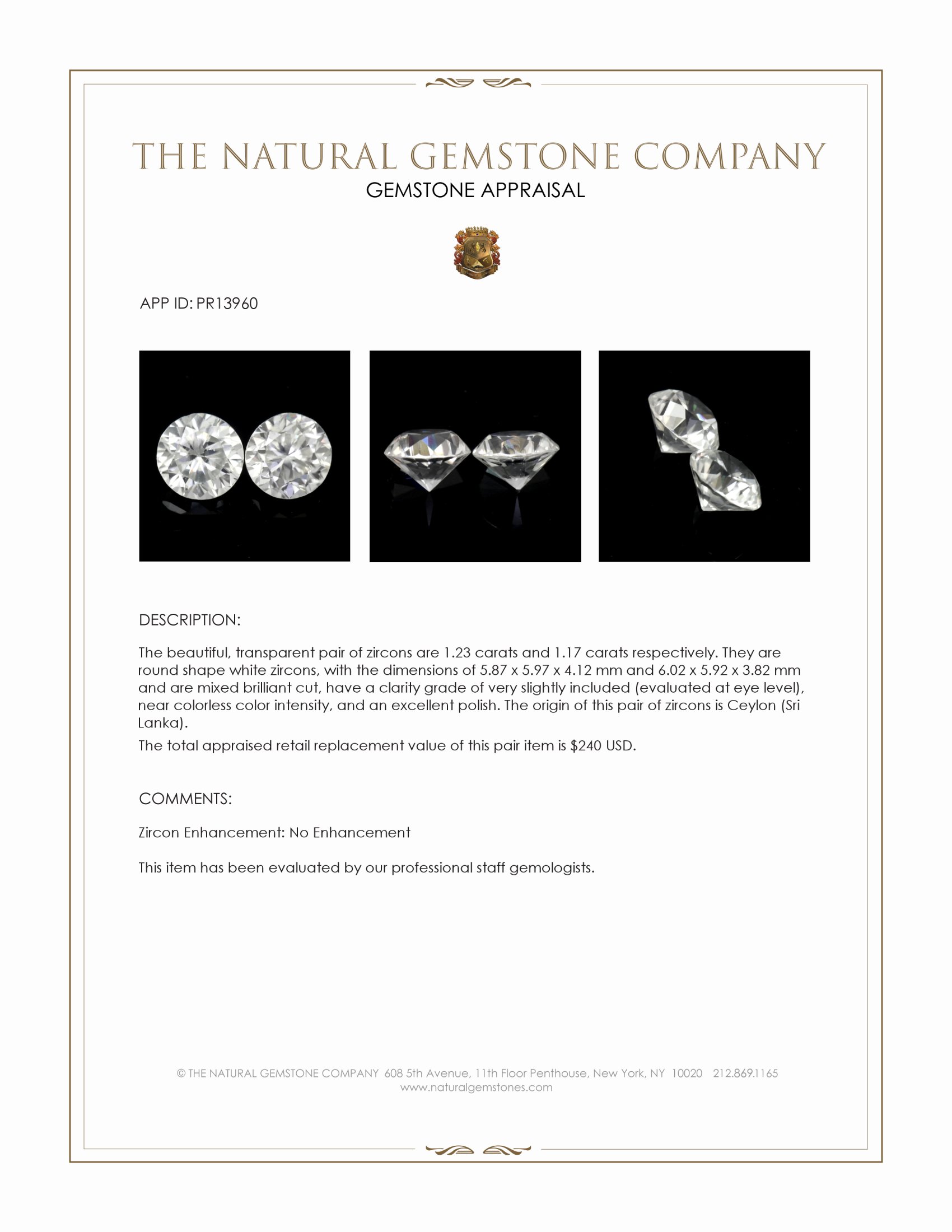 2.40 Ct.Tw. White Zircon Pair from Ceylon (Sri Lanka)