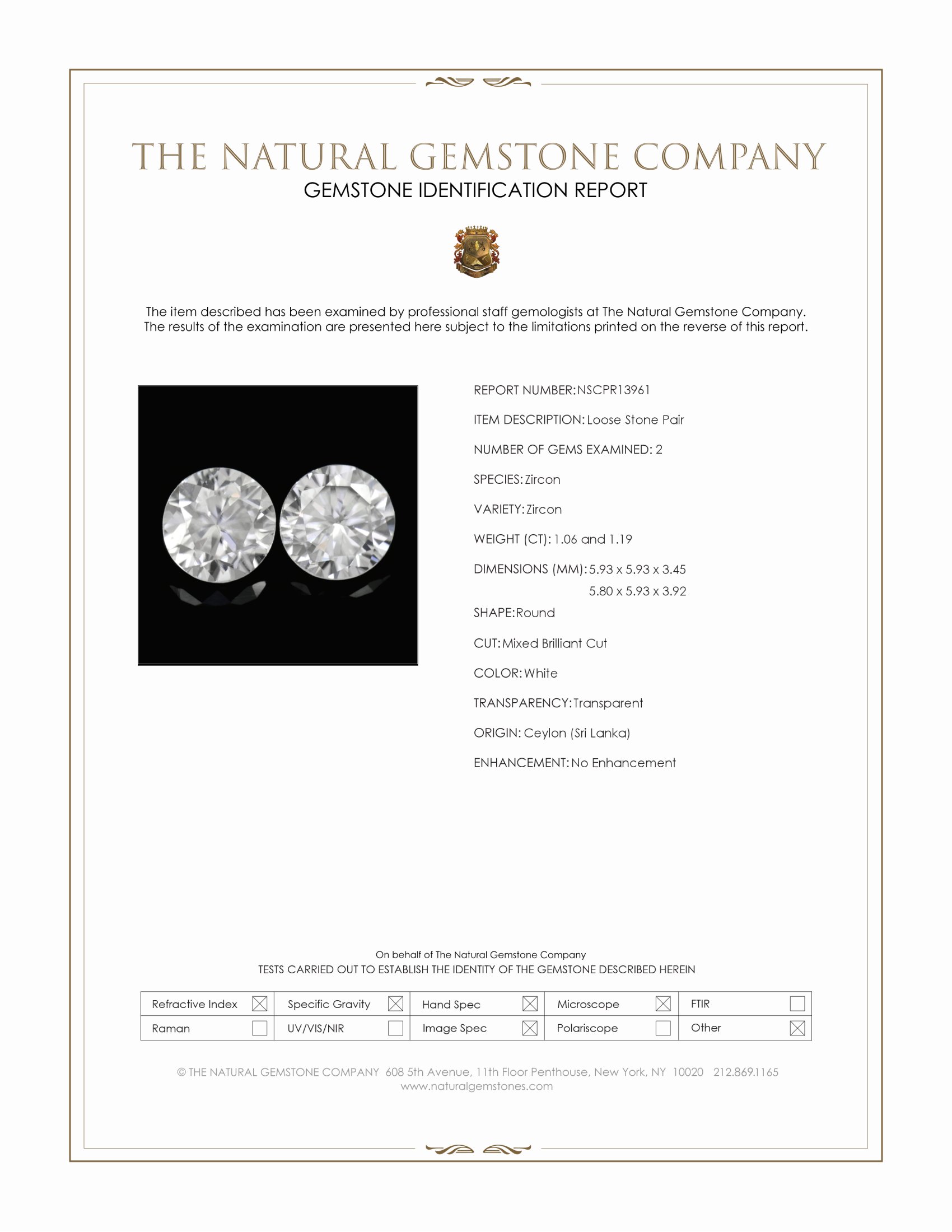 2.25 Ct.Tw. White Zircon Pair from Ceylon (Sri Lanka)