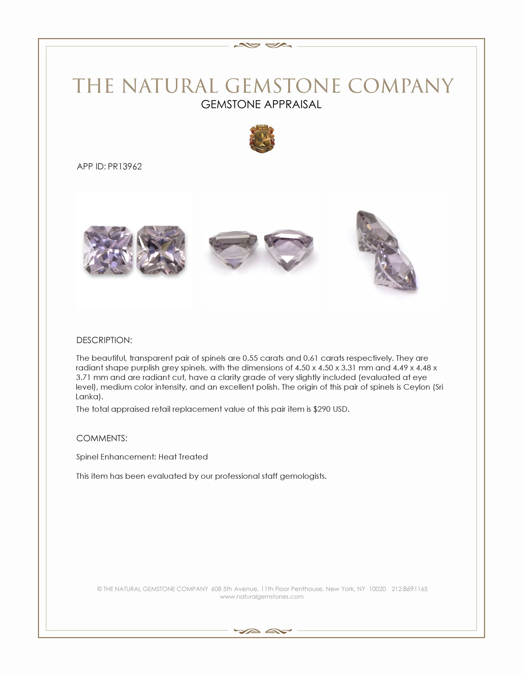 1.16 Ct.Tw. Purplish Grey Spinel Pair from Ceylon (Sri Lanka)