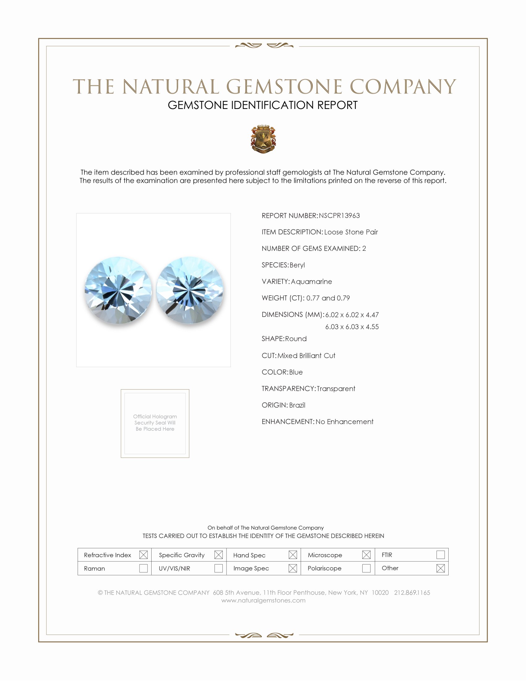 1.56 Ct.Tw. Blue Aquamarine Pair from Brazil