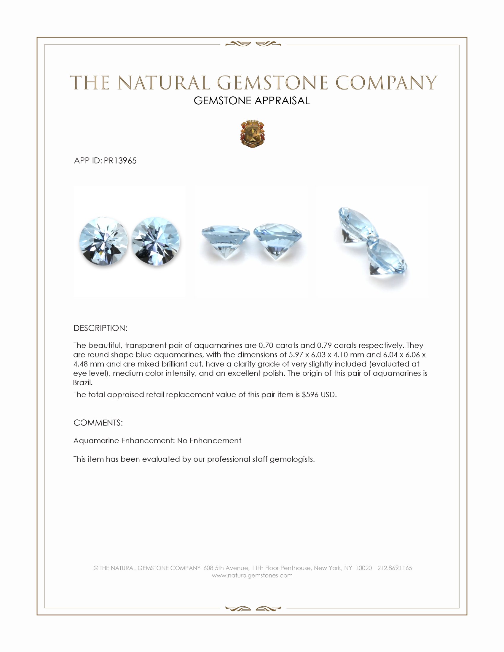 1.49 Ct.Tw. Blue Aquamarine Pair from Brazil