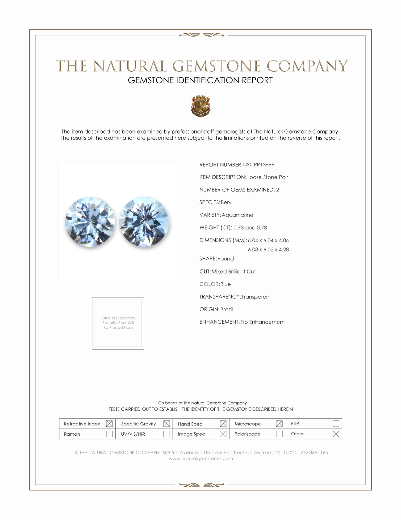1.51 Ct.Tw. Blue Aquamarine Pair from Brazil