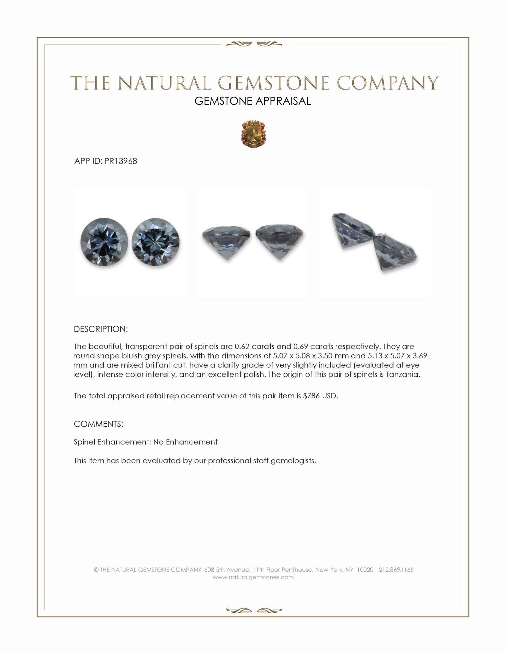 1.31 Ct.Tw. Bluish Grey Spinel Pair from Tanzania