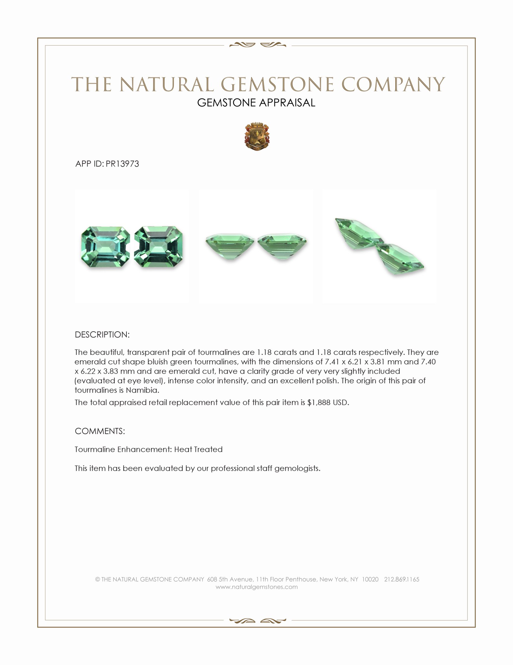 2.36 Ct.Tw. Bluish Green Tourmaline Pair from Namibia
