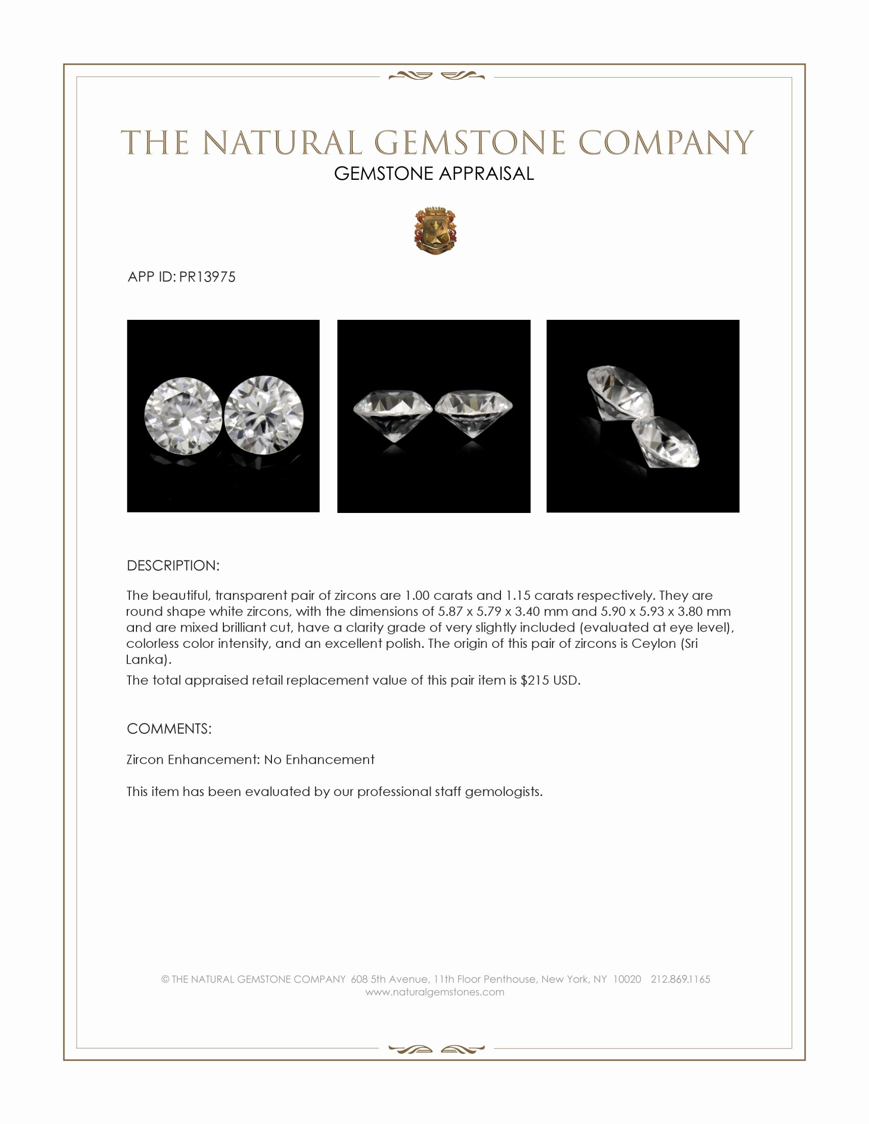 2.15 Ct.Tw. White Zircon Pair from Ceylon (Sri Lanka)