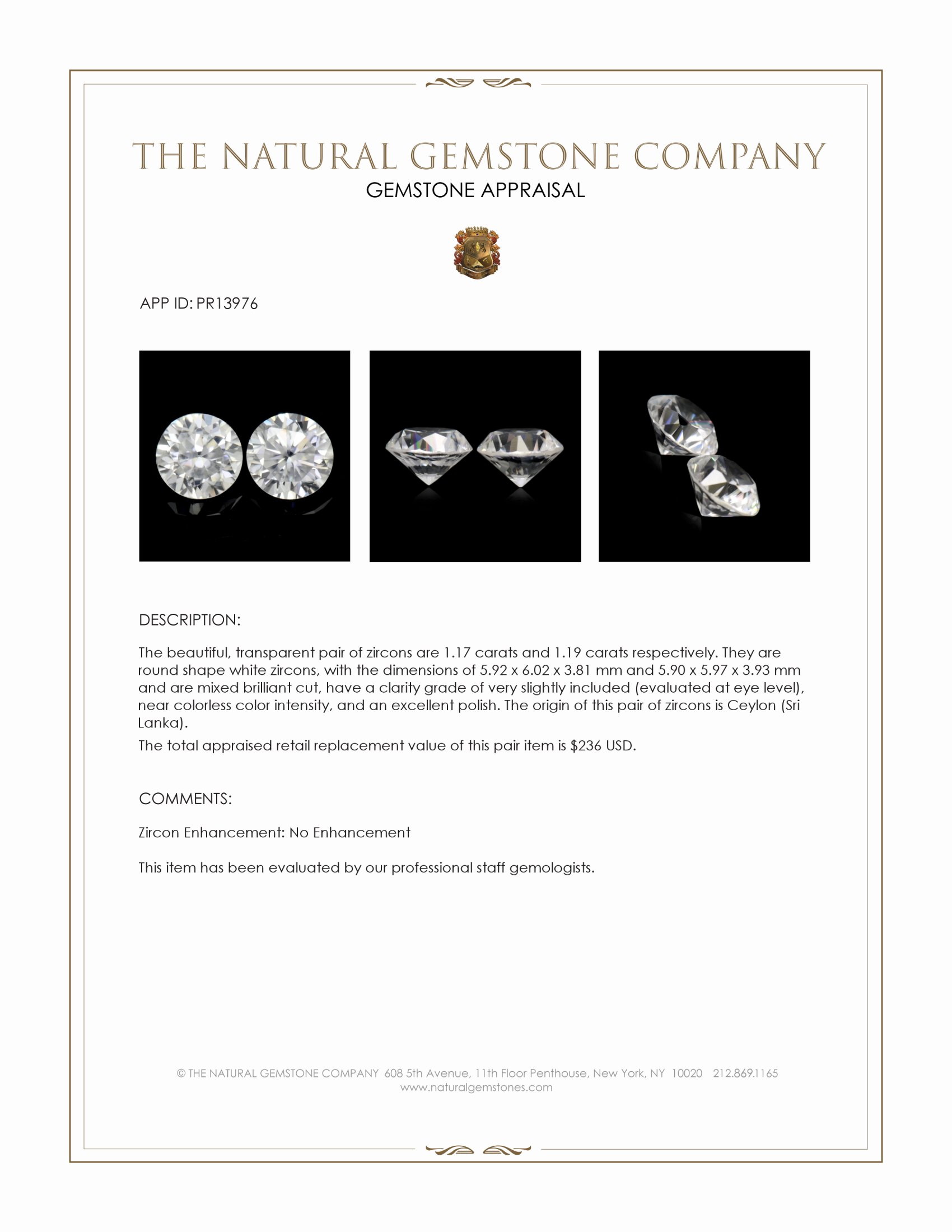 2.36 Ct.Tw. White Zircon Pair from Ceylon (Sri Lanka)