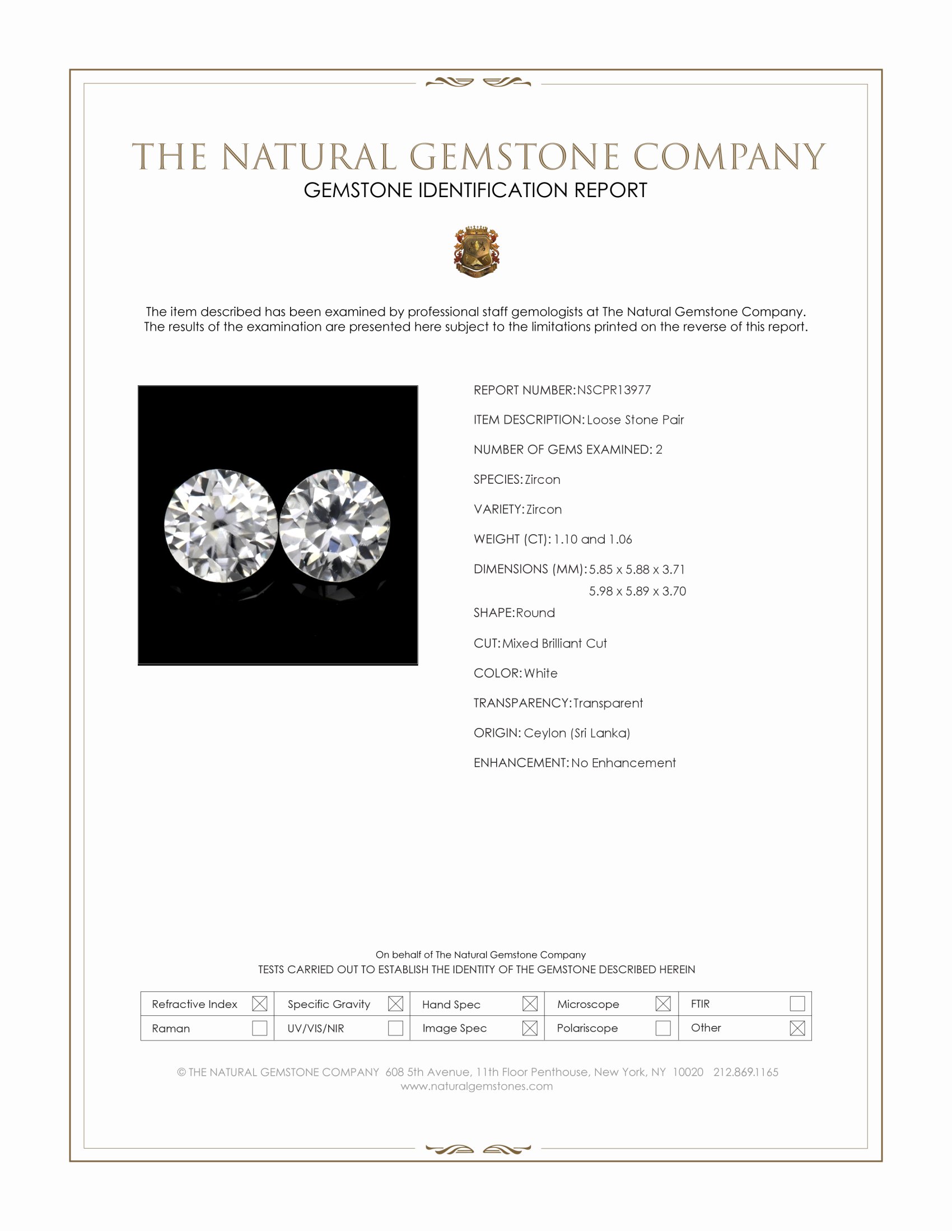 2.16 Ct.Tw. White Zircon Pair from Ceylon (Sri Lanka)