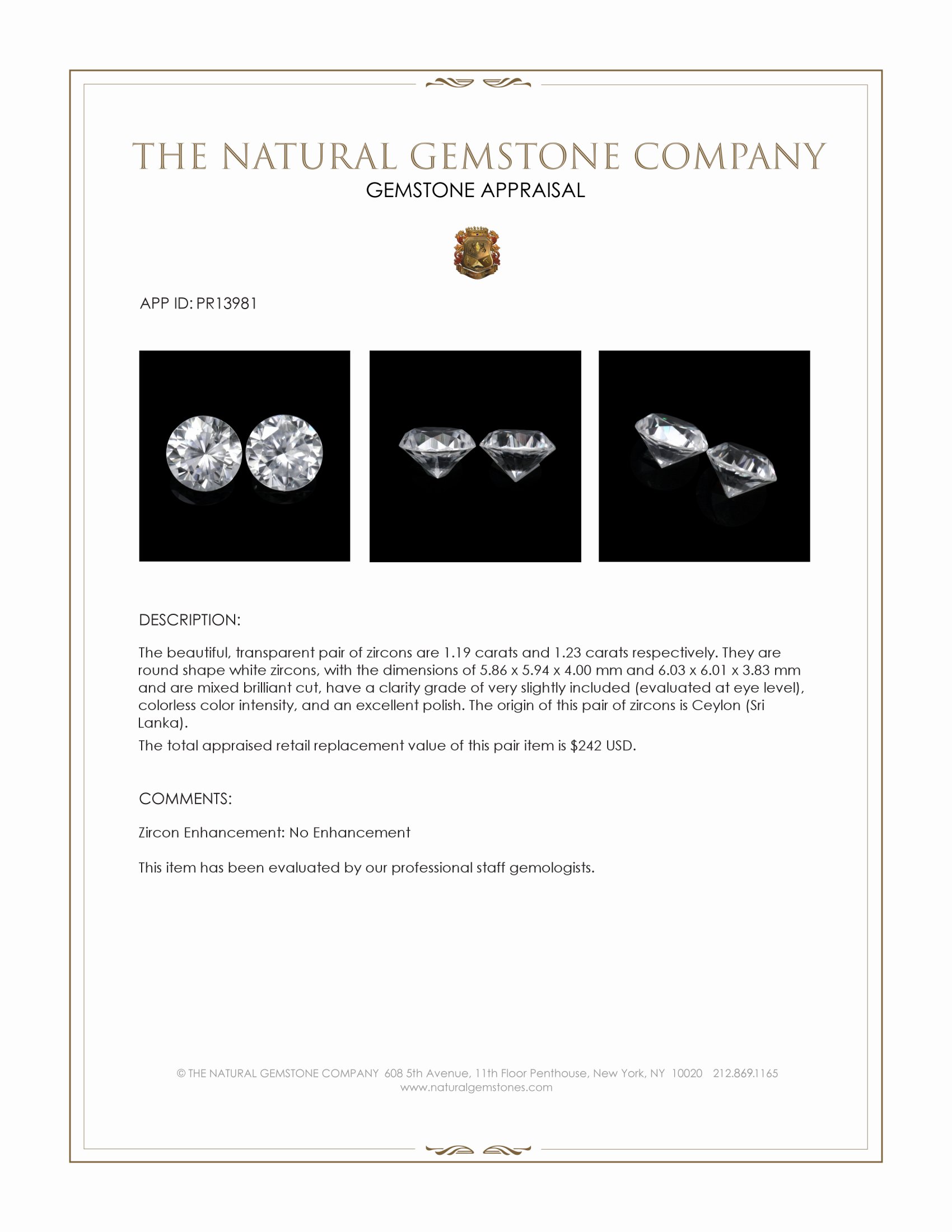 2.42 Ct.Tw. White Zircon Pair from Ceylon (Sri Lanka)