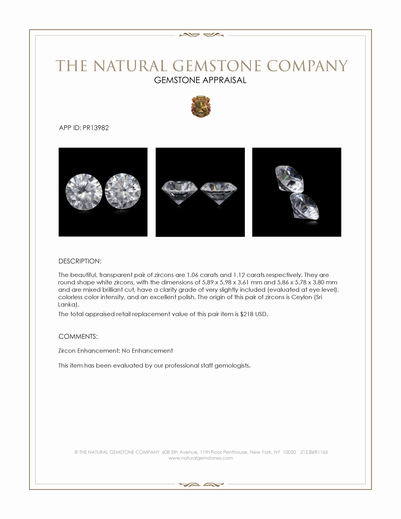 2.18 Ct.Tw. White Zircon Pair from Ceylon (Sri Lanka)