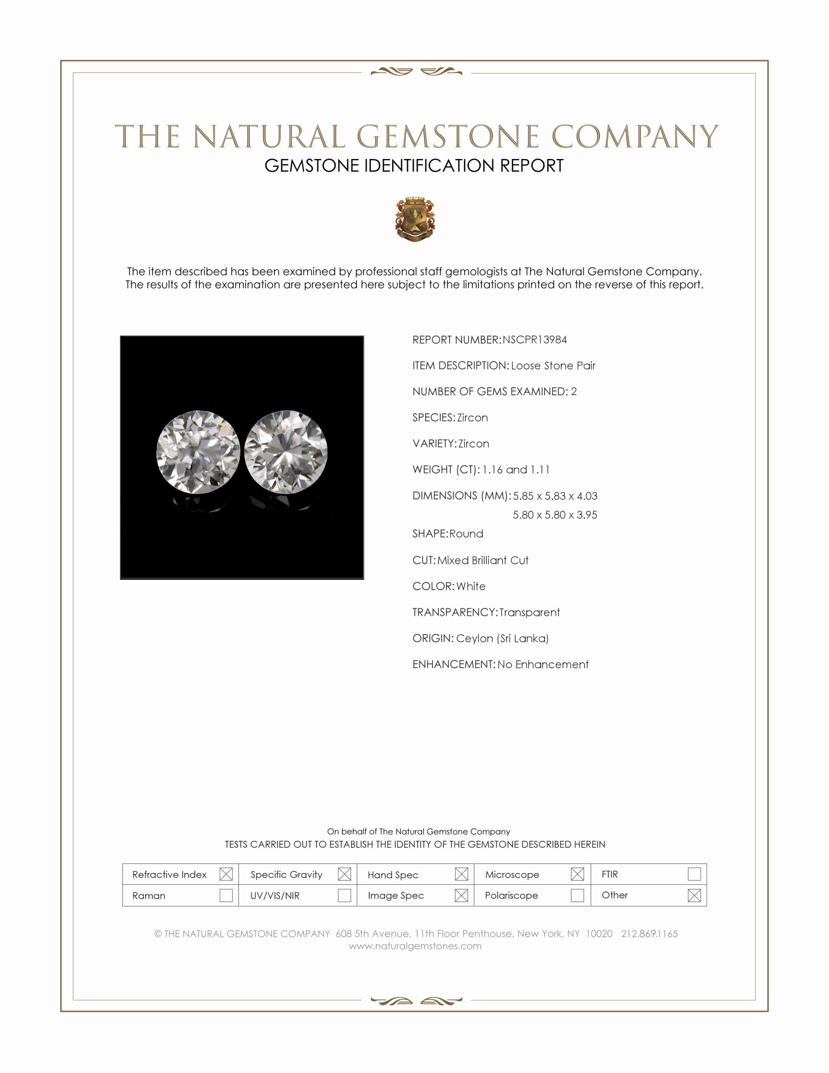 2.27 Ct.Tw. White Zircon Pair from Ceylon (Sri Lanka)