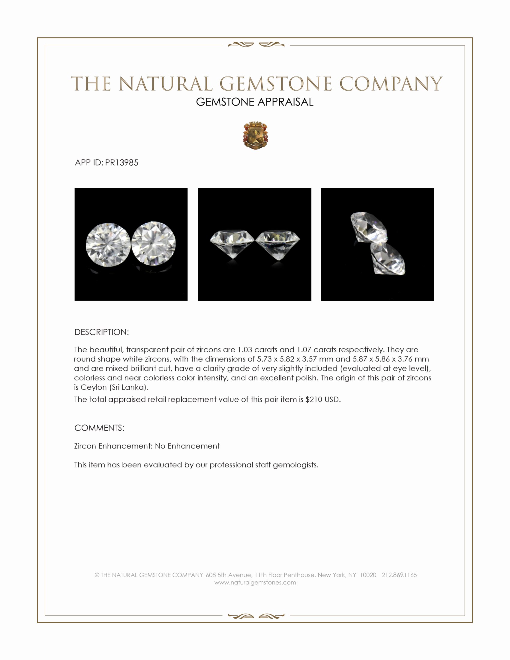2.10 Ct.Tw. White Zircon Pair from Ceylon (Sri Lanka)