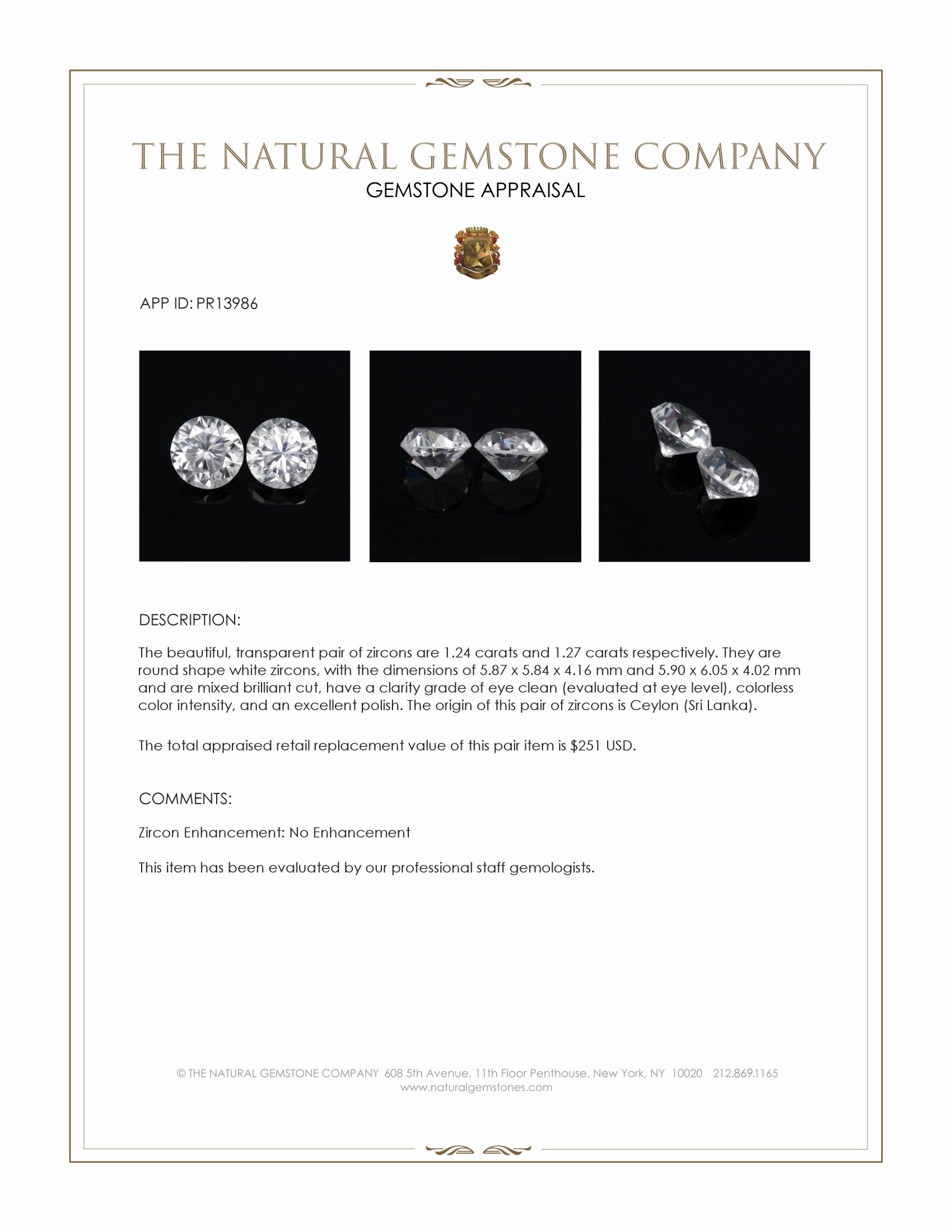 2.51 Ct.Tw. White Zircon Pair from Ceylon (Sri Lanka)