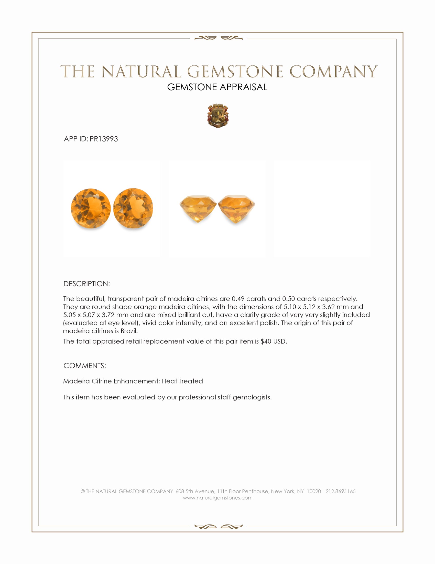 0.99 Ct.Tw. Orange Madeira Citrine Pair from Brazil