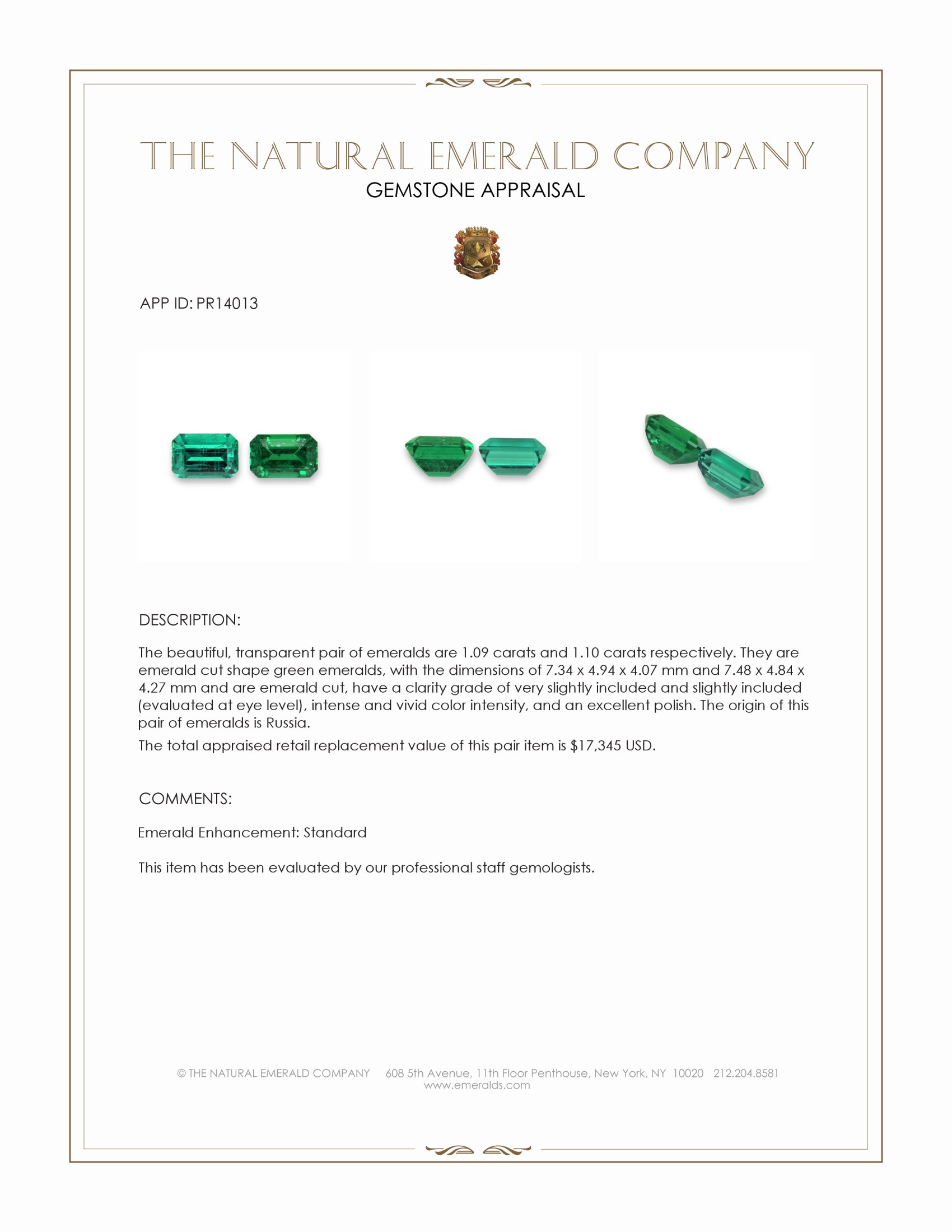 2.19 Ct.Tw. Emerald Pair from Russia