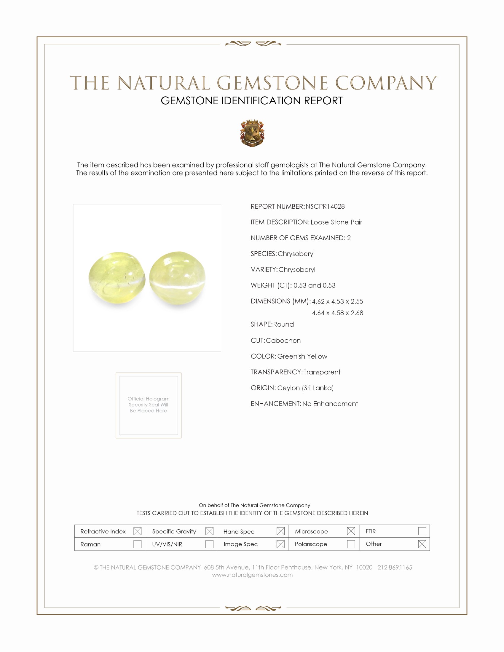 1.06 Ct.Tw. Cabochon Chrysoberyl Pair from Ceylon (Sri Lanka)