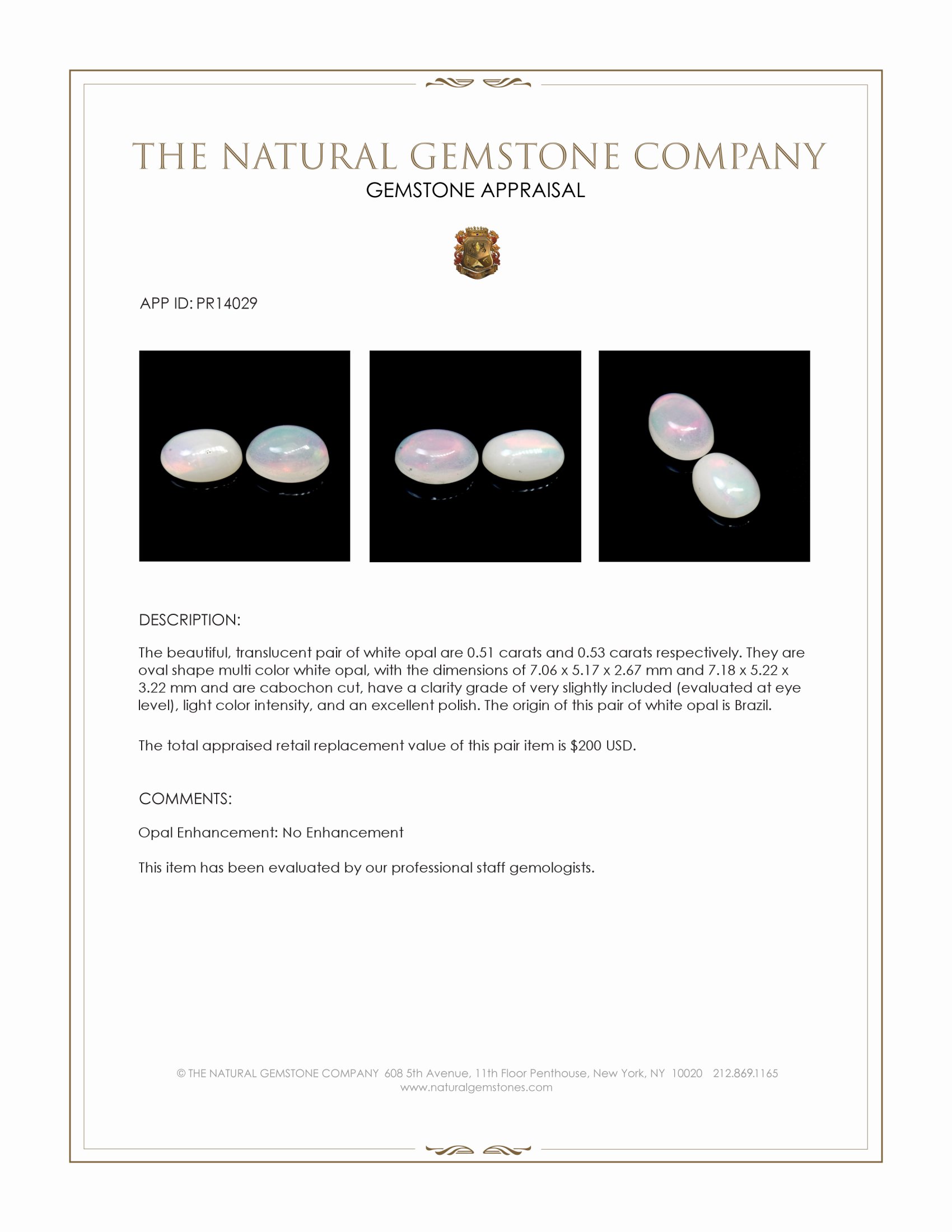 1.04 Ct.Tw. Multi Color Cabochon White Opal (Light Opal) Pair from Brazil