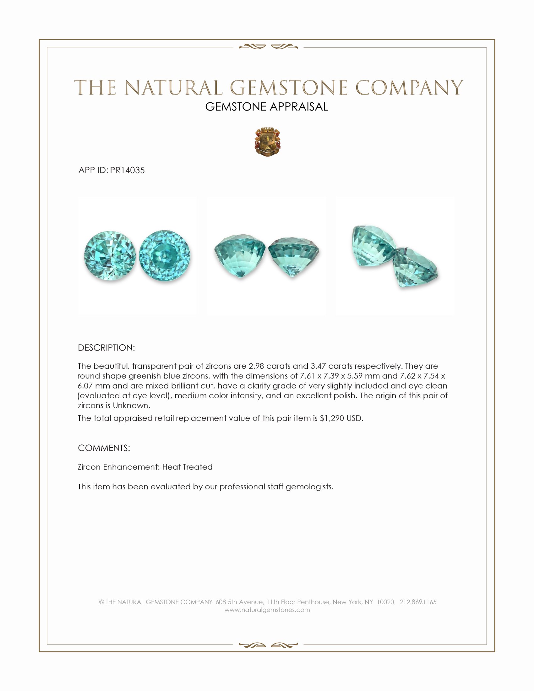 6.45 Ct.Tw. Greenish Blue Zircon Pair