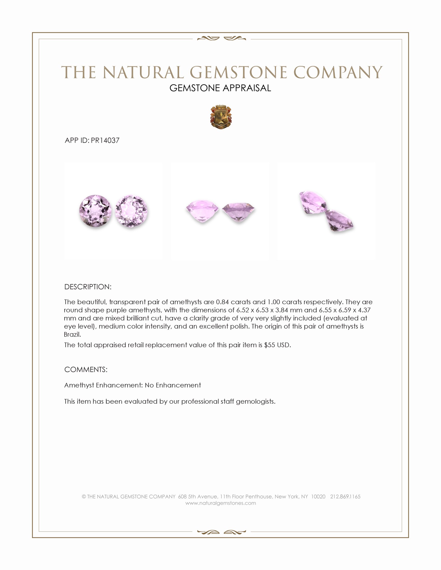 1.84 Ct.Tw. Purple Amethyst Pair from Brazil