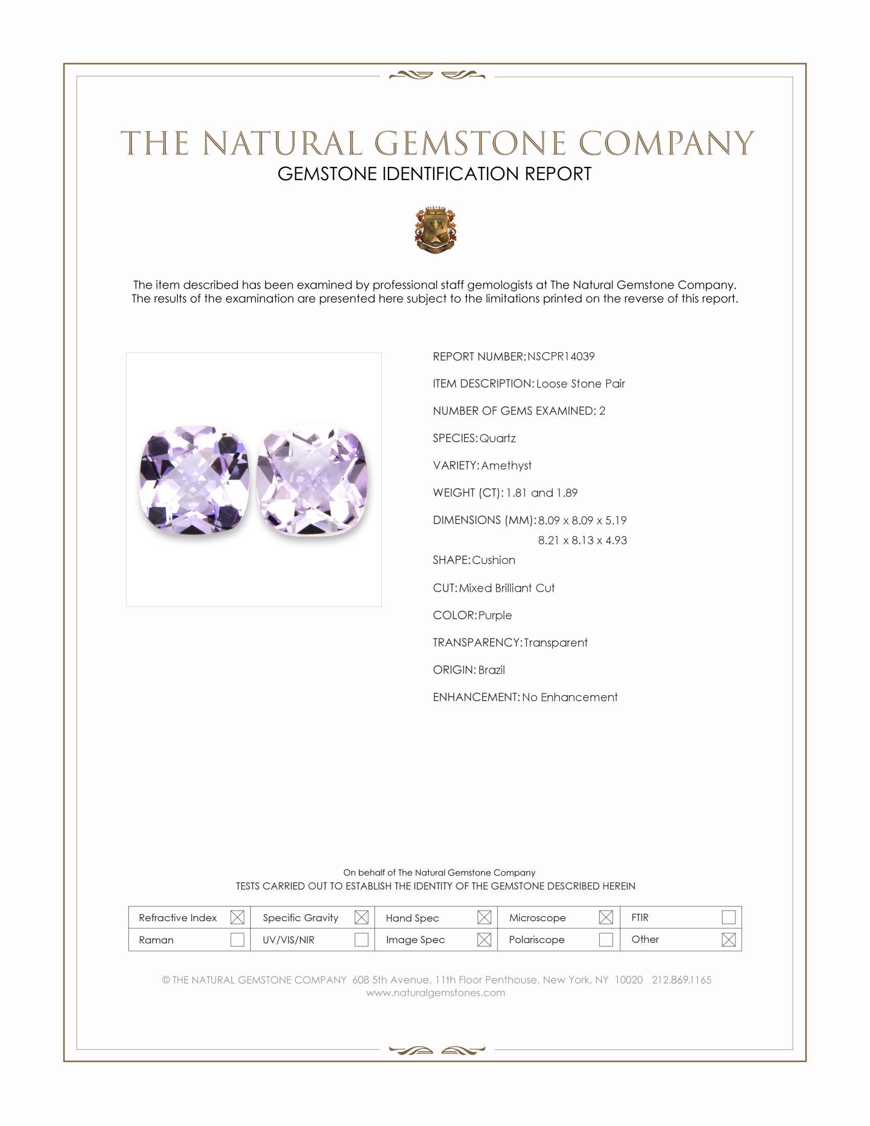 3.70 Ct.Tw. Purple Amethyst Pair from Brazil