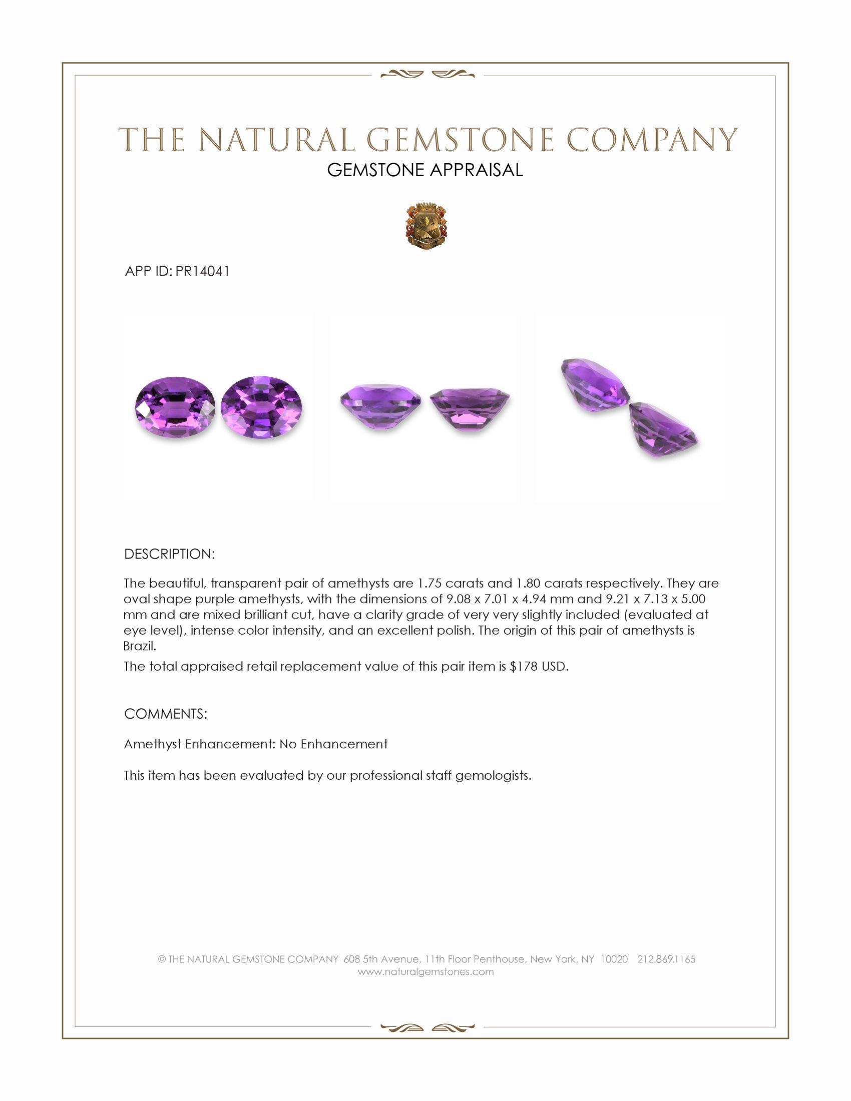 3.55 Ct.Tw. Purple Amethyst Pair from Brazil