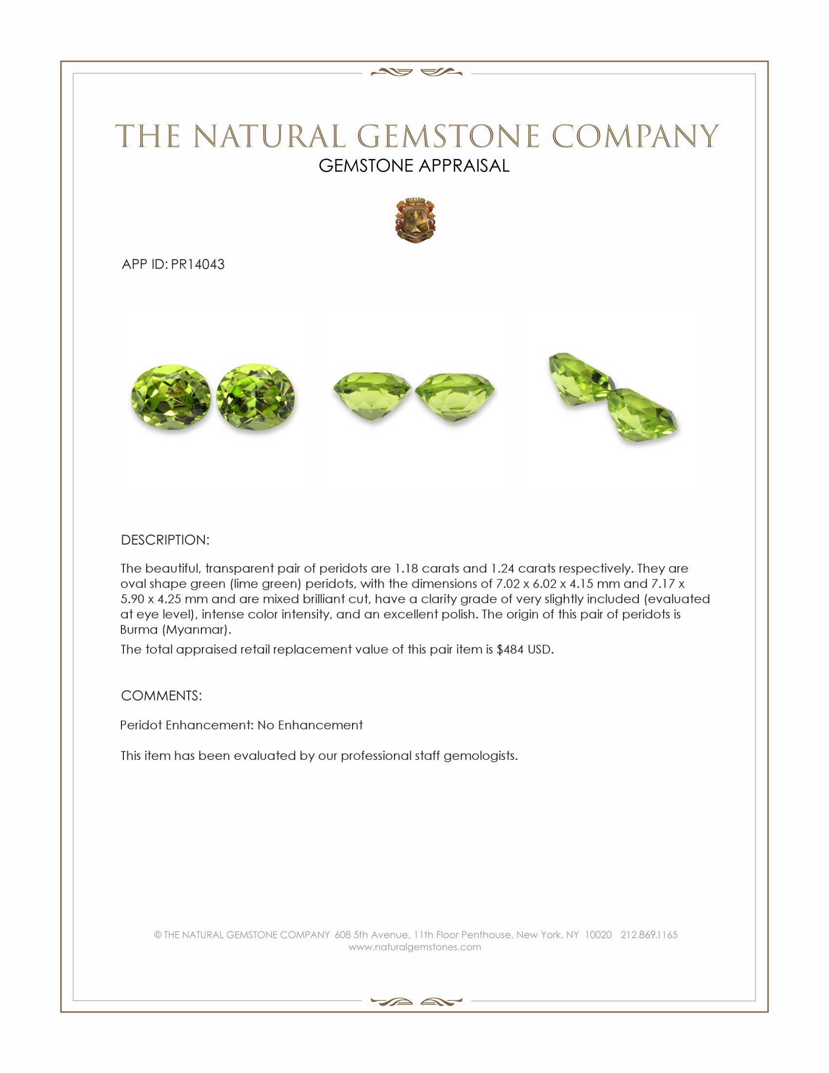 2.42 Ct.Tw. Green (Lime Green) Peridot Pair from Burma (Myanmar)