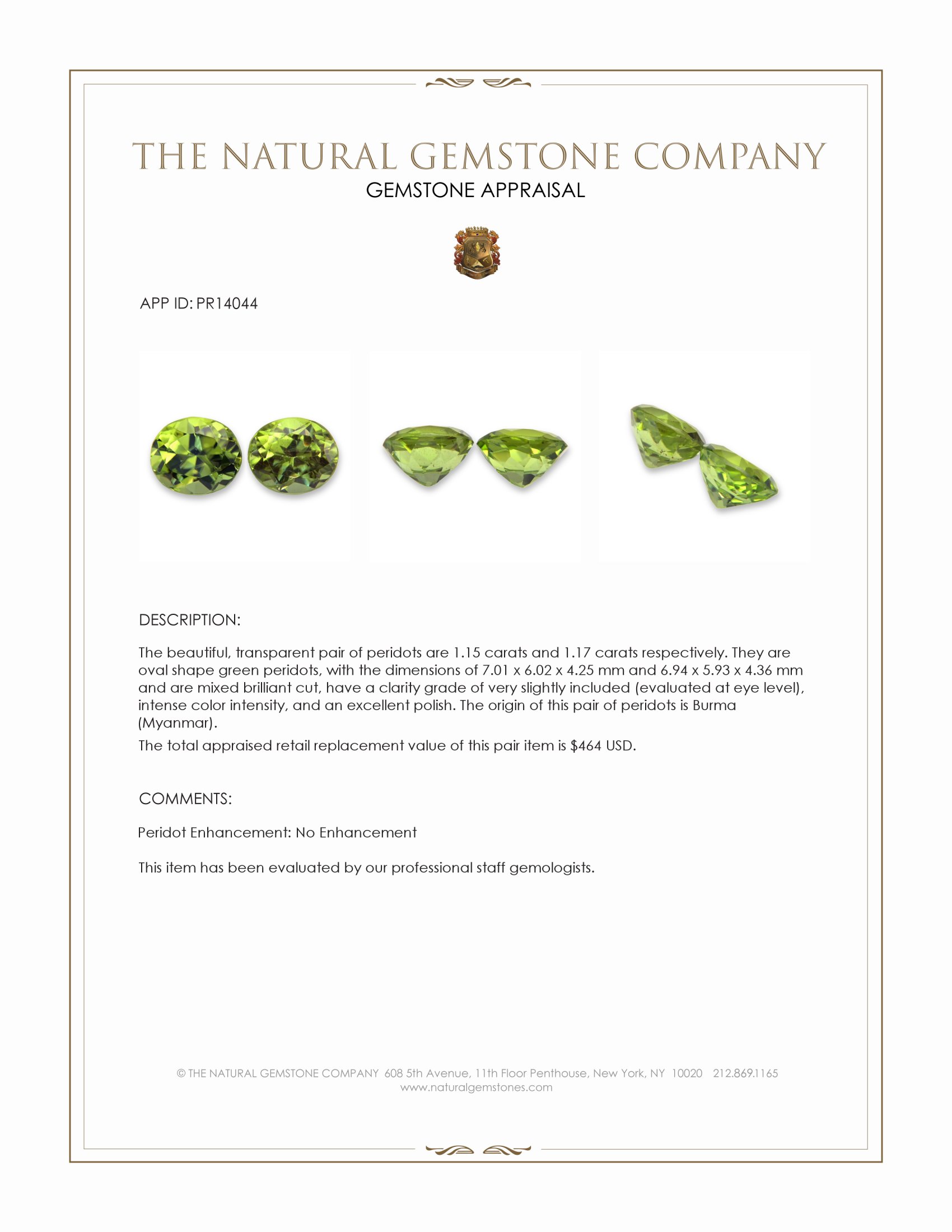 2.32 Ct.Tw. Green Peridot Pair from Burma (Myanmar)