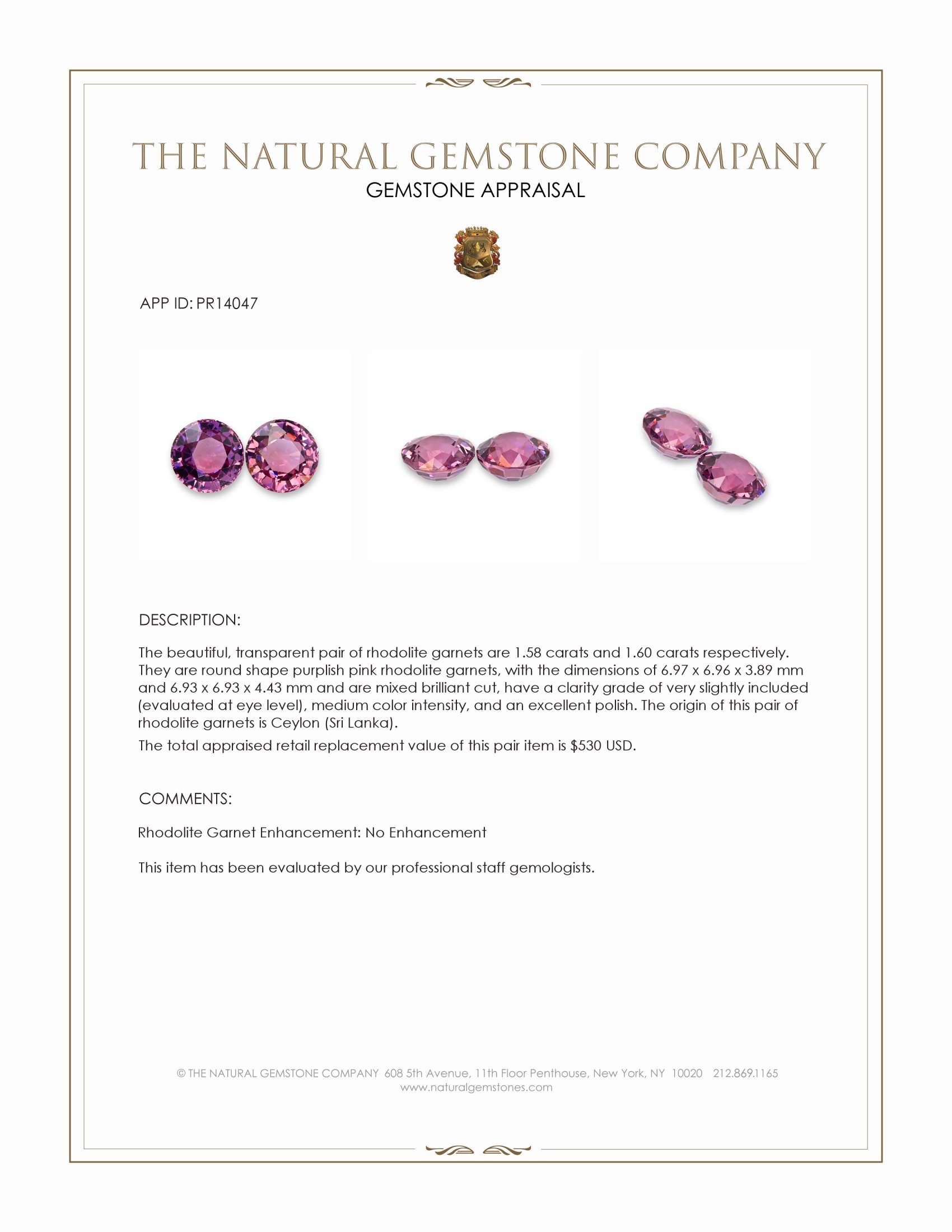 3.18 Ct.Tw. Purplish Pink Rhodolite Garnet Pair from Ceylon (Sri Lanka)