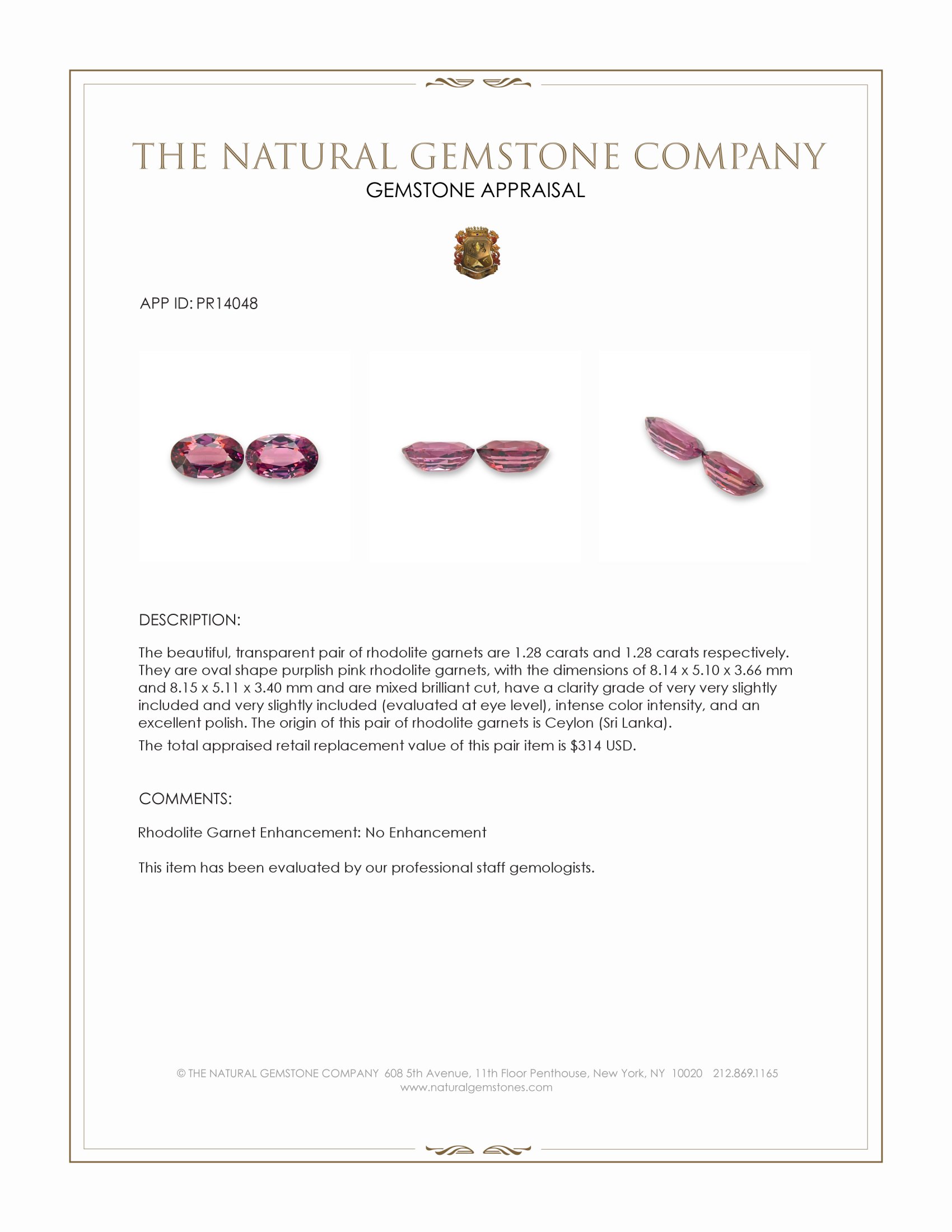 2.56 Ct.Tw. Purplish Pink Rhodolite Garnet Pair from Ceylon (Sri Lanka)