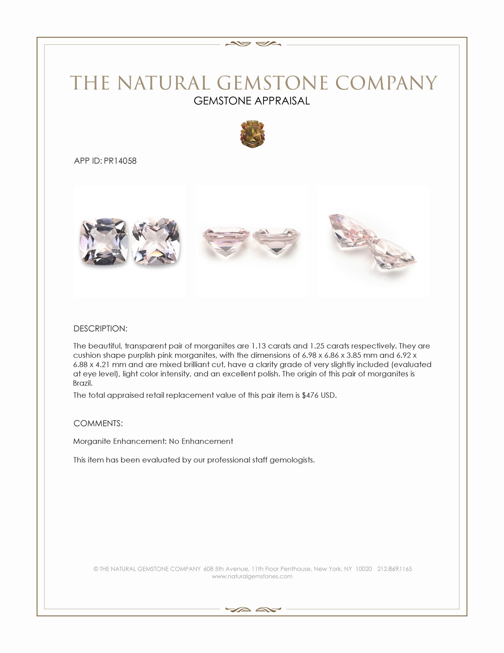 2.38 Ct.Tw. Purplish Pink Morganite Pair from Brazil