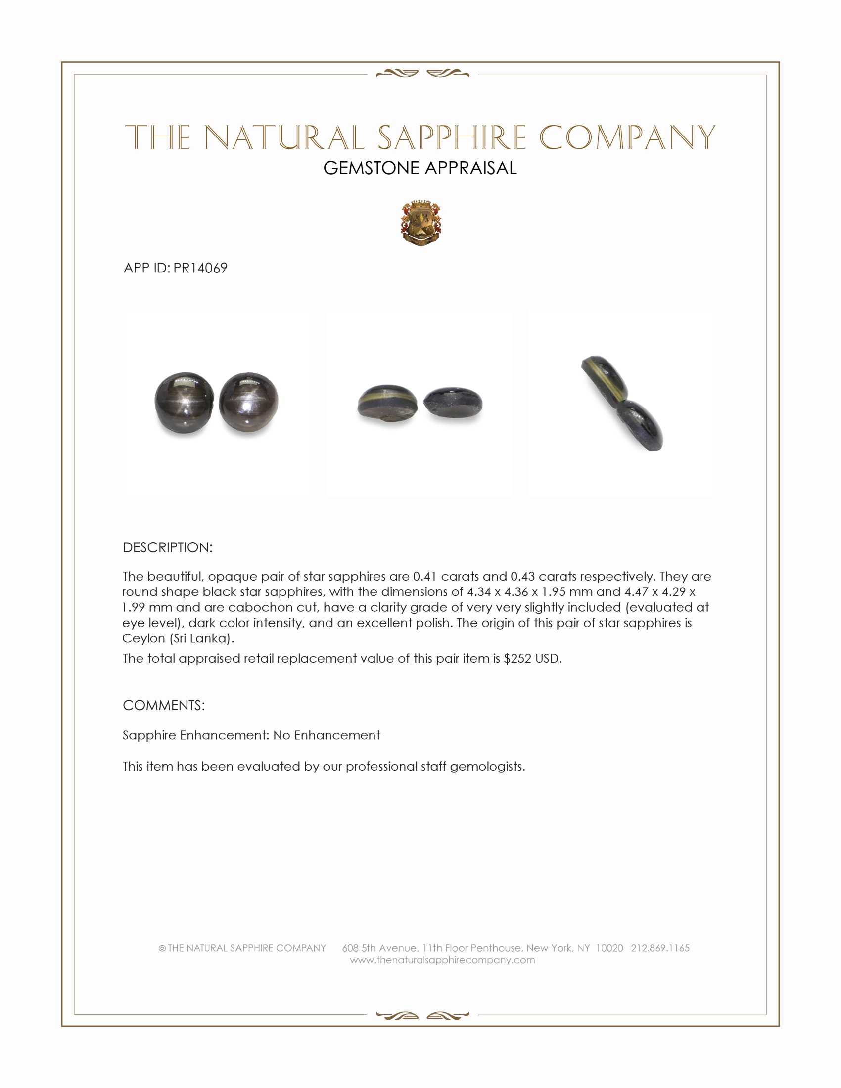 0.84 Ct.Tw. Black Star Sapphire Pair from Ceylon (Sri Lanka)