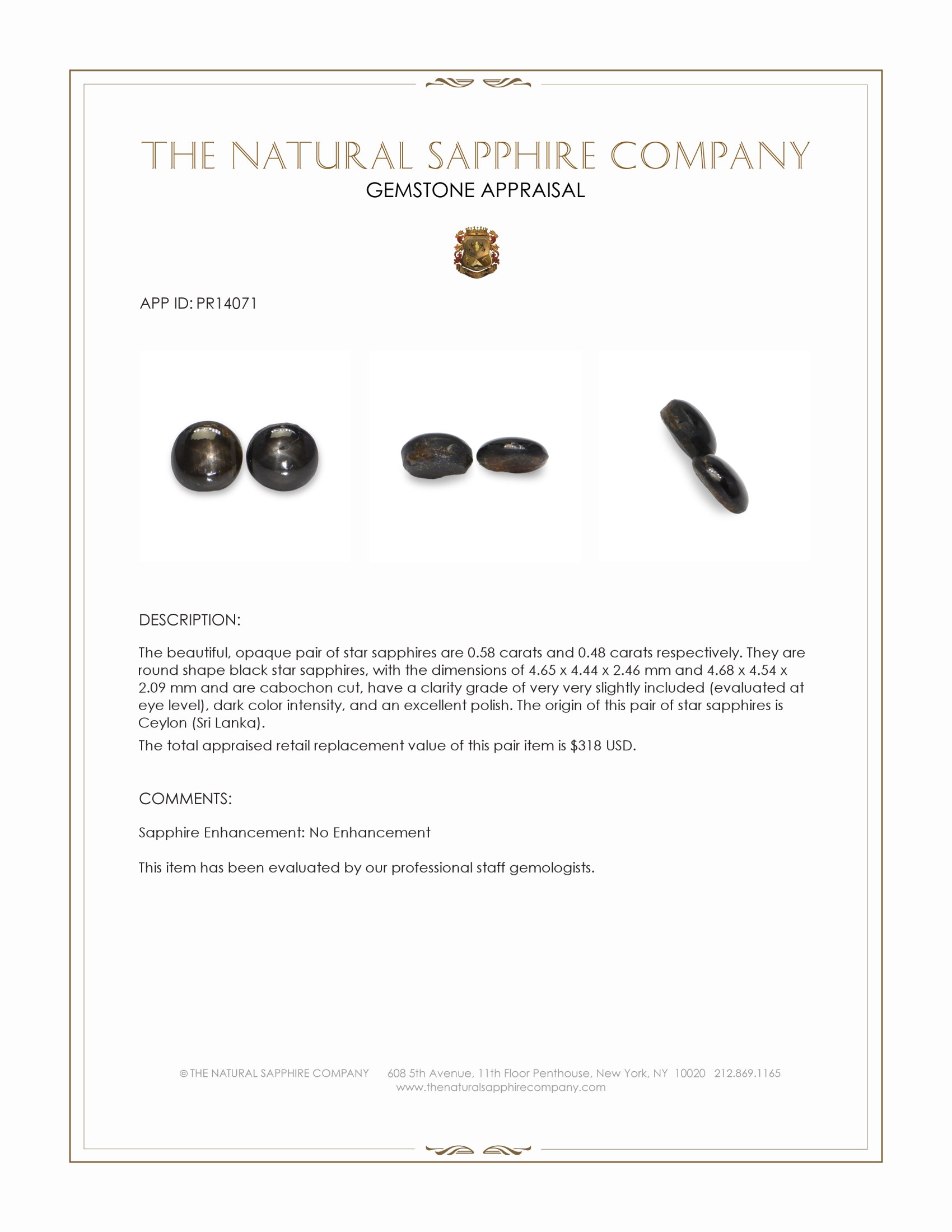 1.06 Ct.Tw. Black Star Sapphire Pair from Ceylon (Sri Lanka)