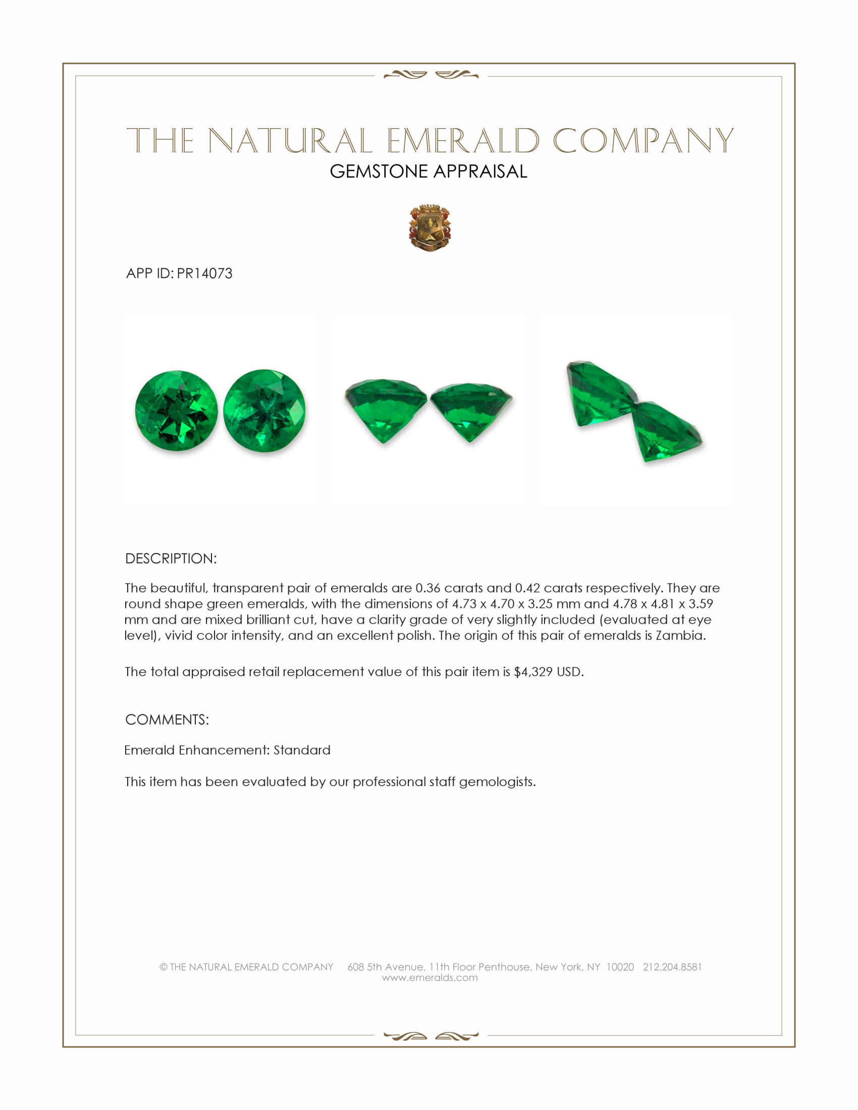 0.78 Ct.Tw. Emerald Pair from Zambia