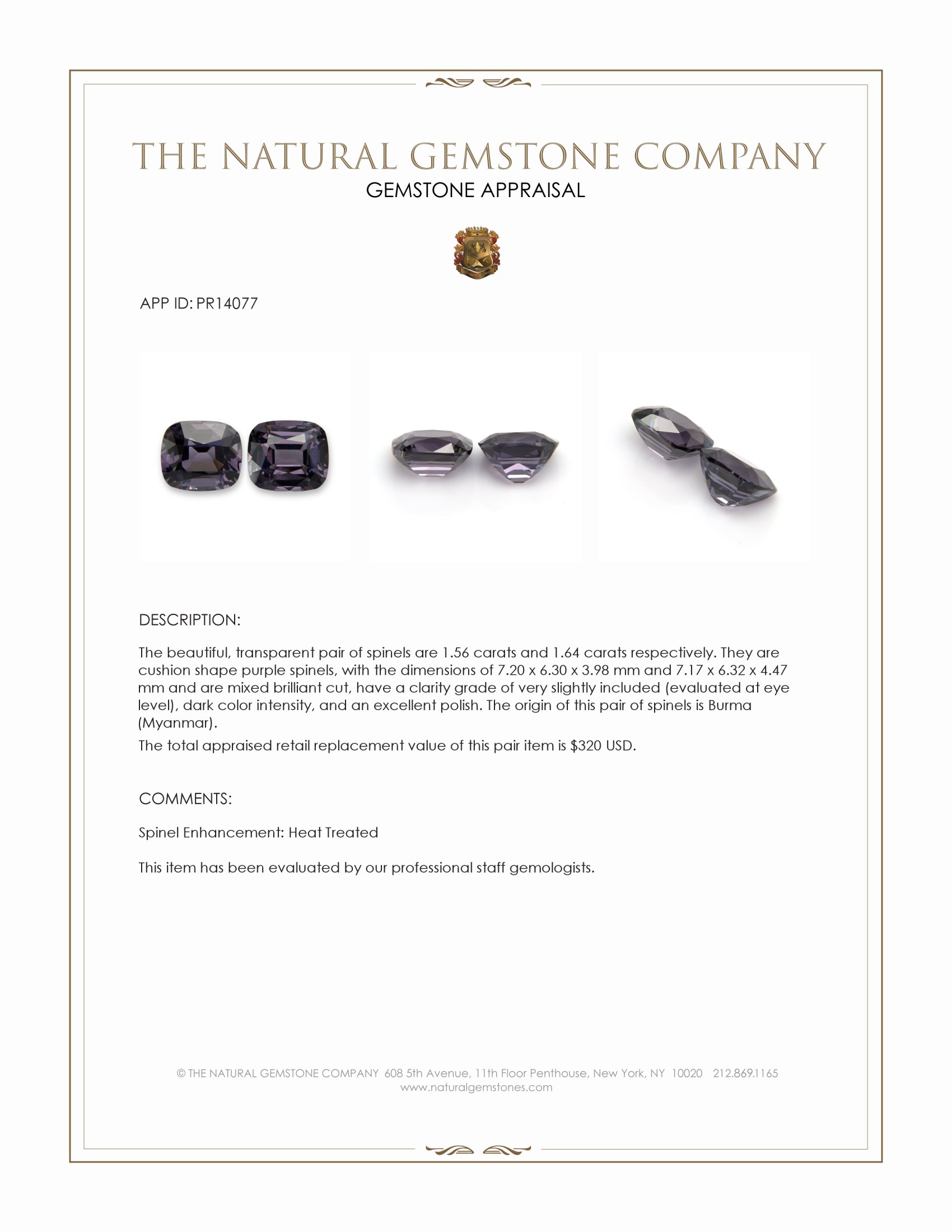 3.20 Ct.Tw. Purple Spinel Pair from Burma (Myanmar)