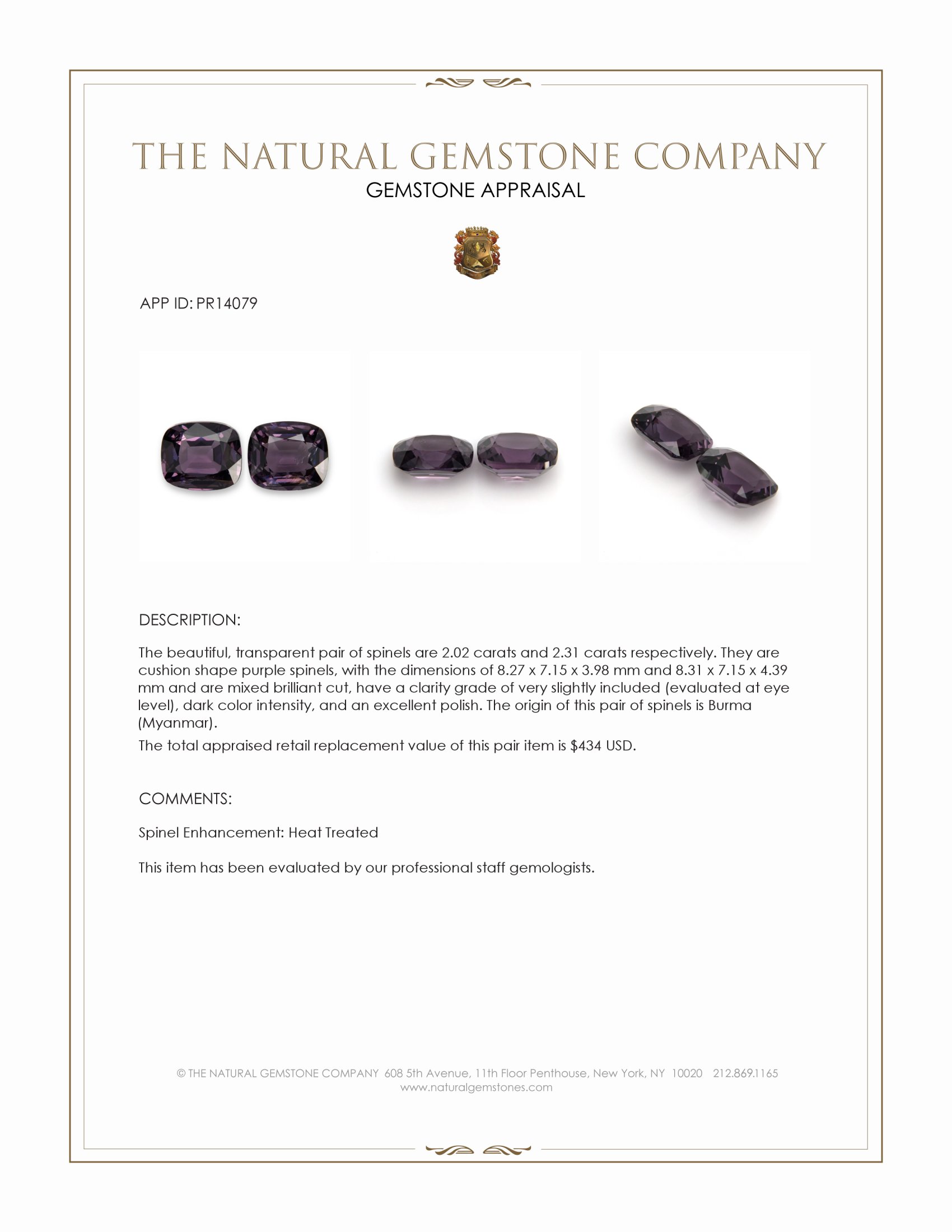 4.33 Ct.Tw. Purple Spinel Pair from Burma (Myanmar)