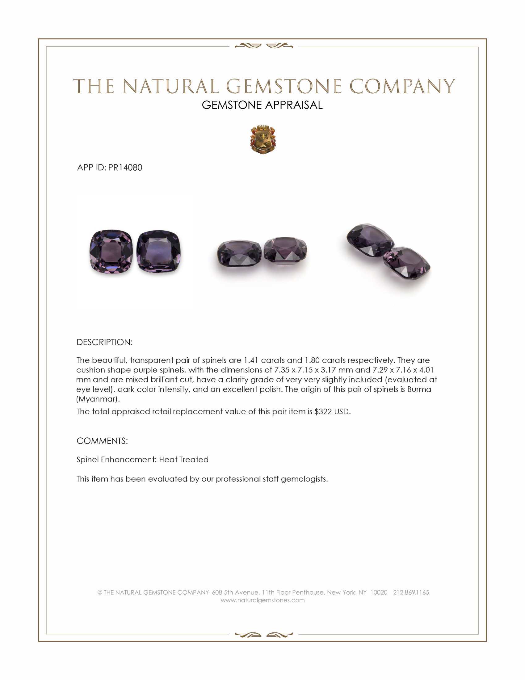 3.21 Ct.Tw. Purple Spinel Pair from Burma (Myanmar)