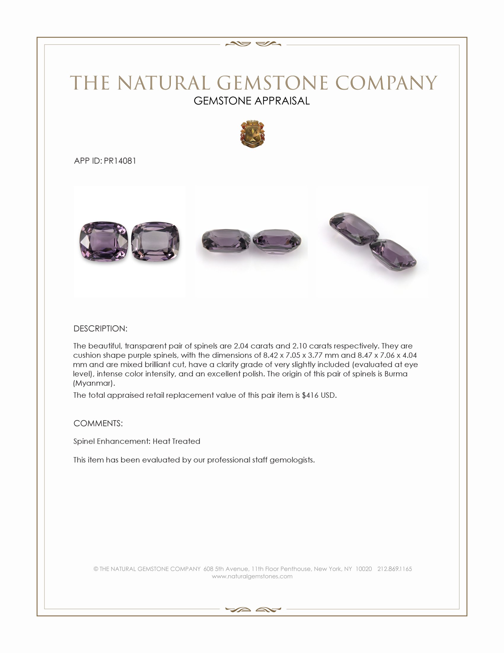 4.14 Ct.Tw. Purple Spinel Pair from Burma (Myanmar)
