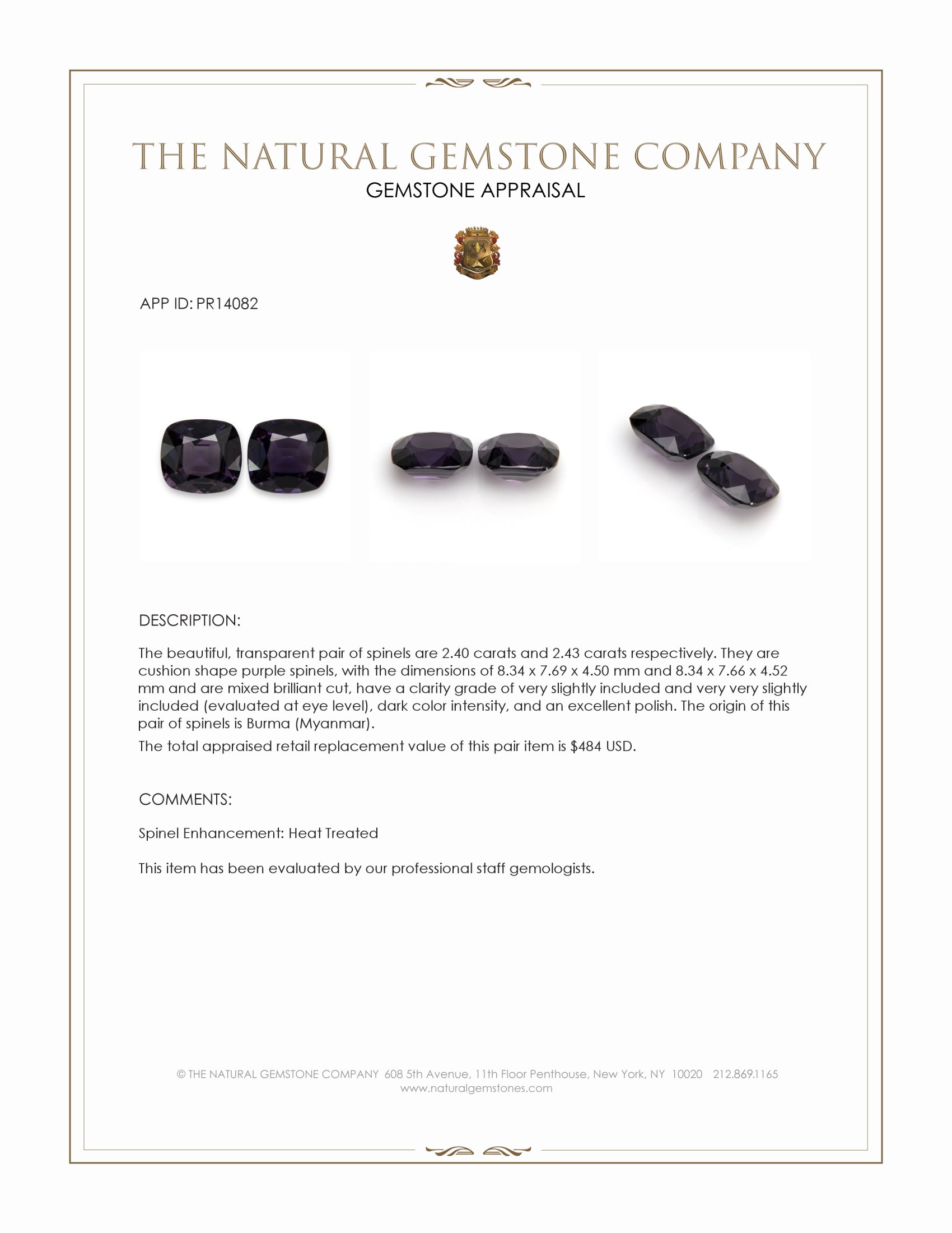 4.83 Ct.Tw. Purple Spinel Pair from Burma (Myanmar)