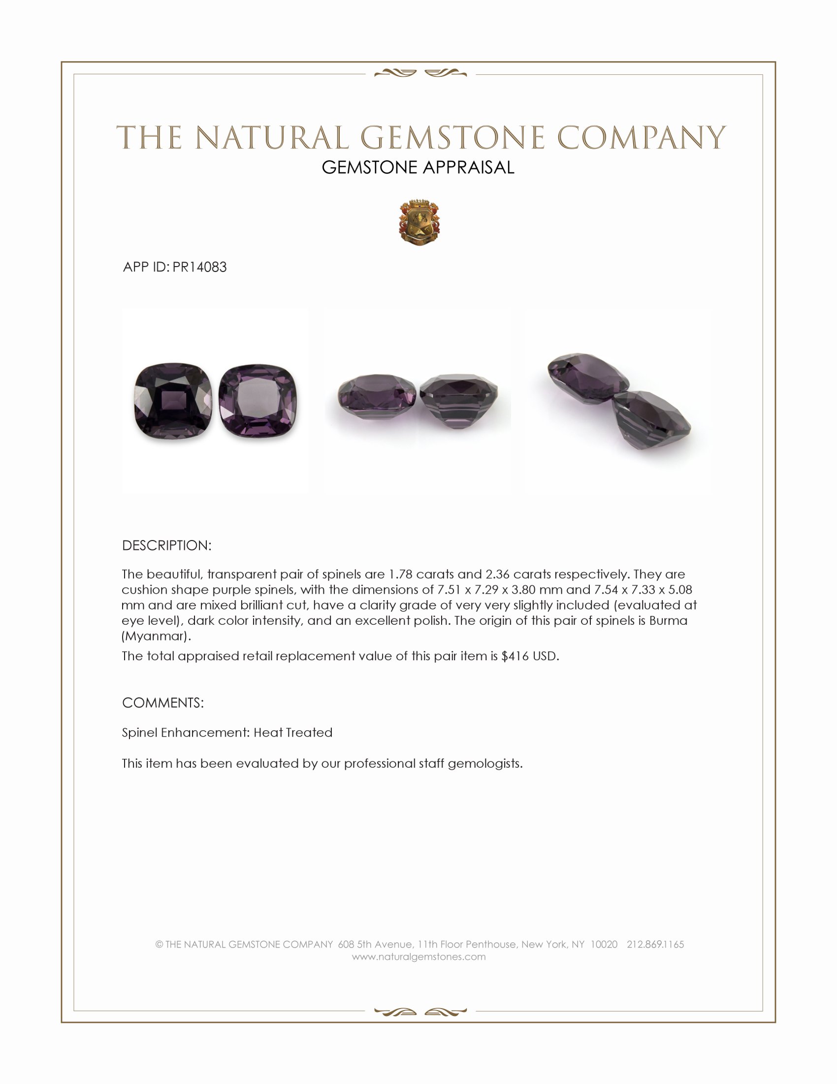4.14 Ct.Tw. Purple Spinel Pair from Burma (Myanmar)