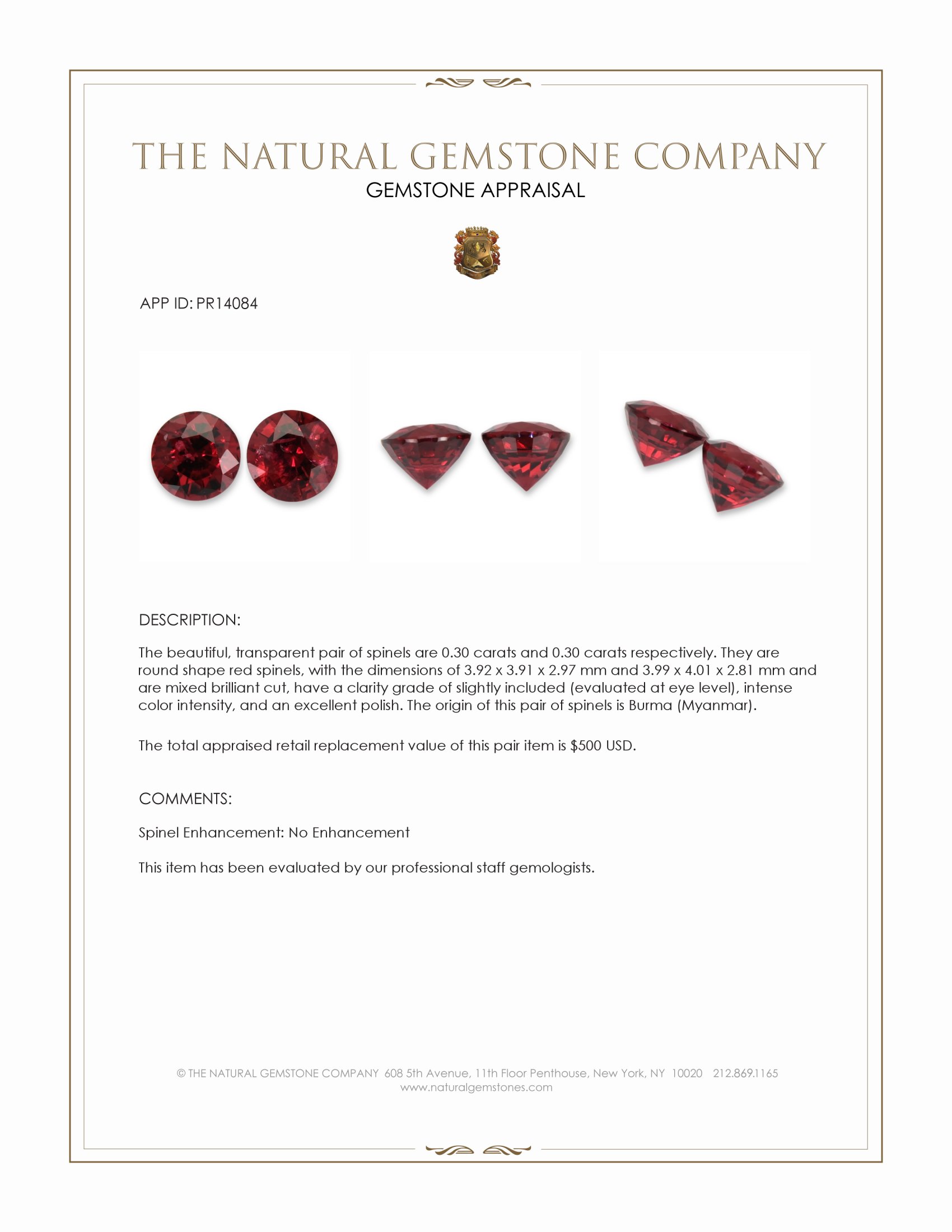 0.60 Ct.Tw. Red Spinel Pair from Burma (Myanmar)