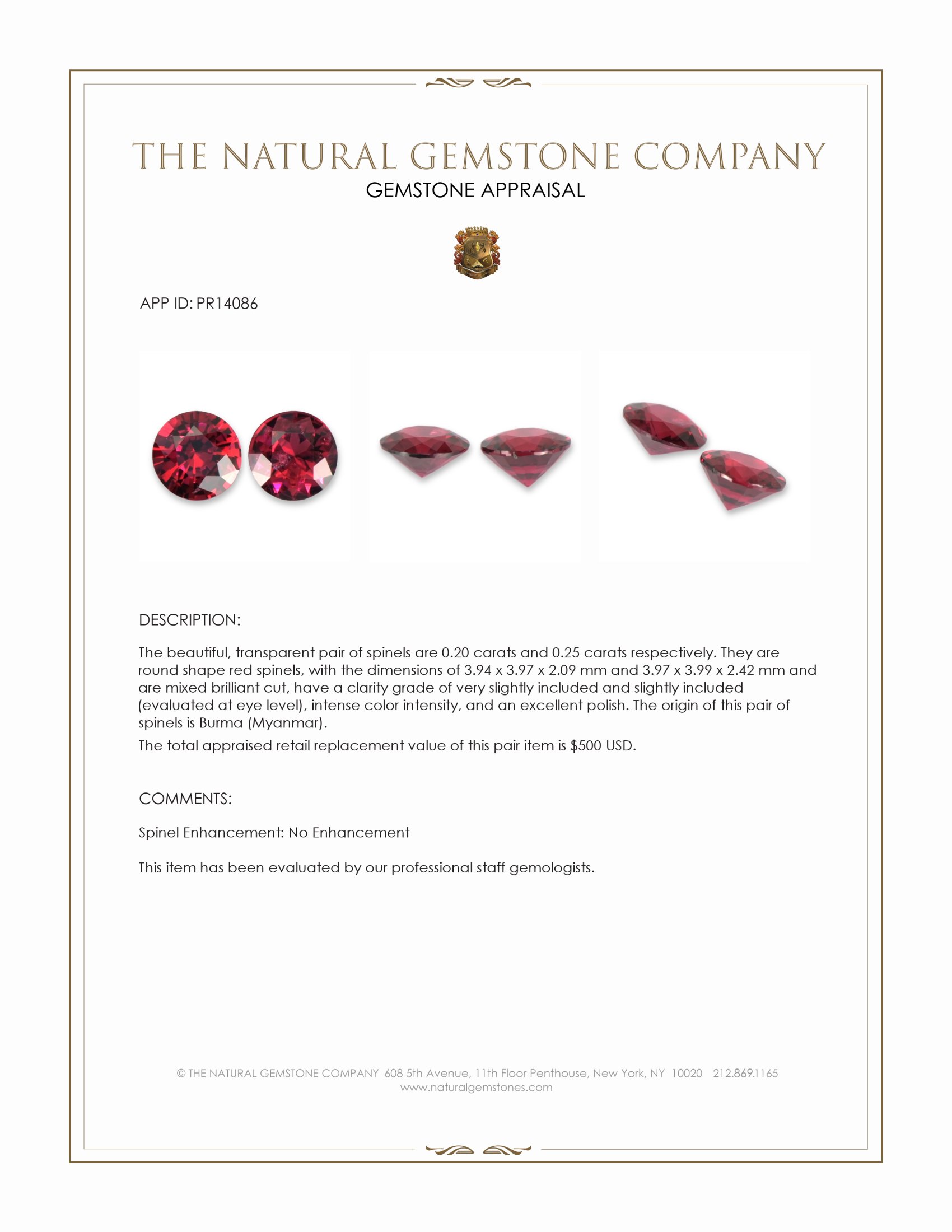 0.45 Ct.Tw. Red Spinel Pair from Burma (Myanmar)