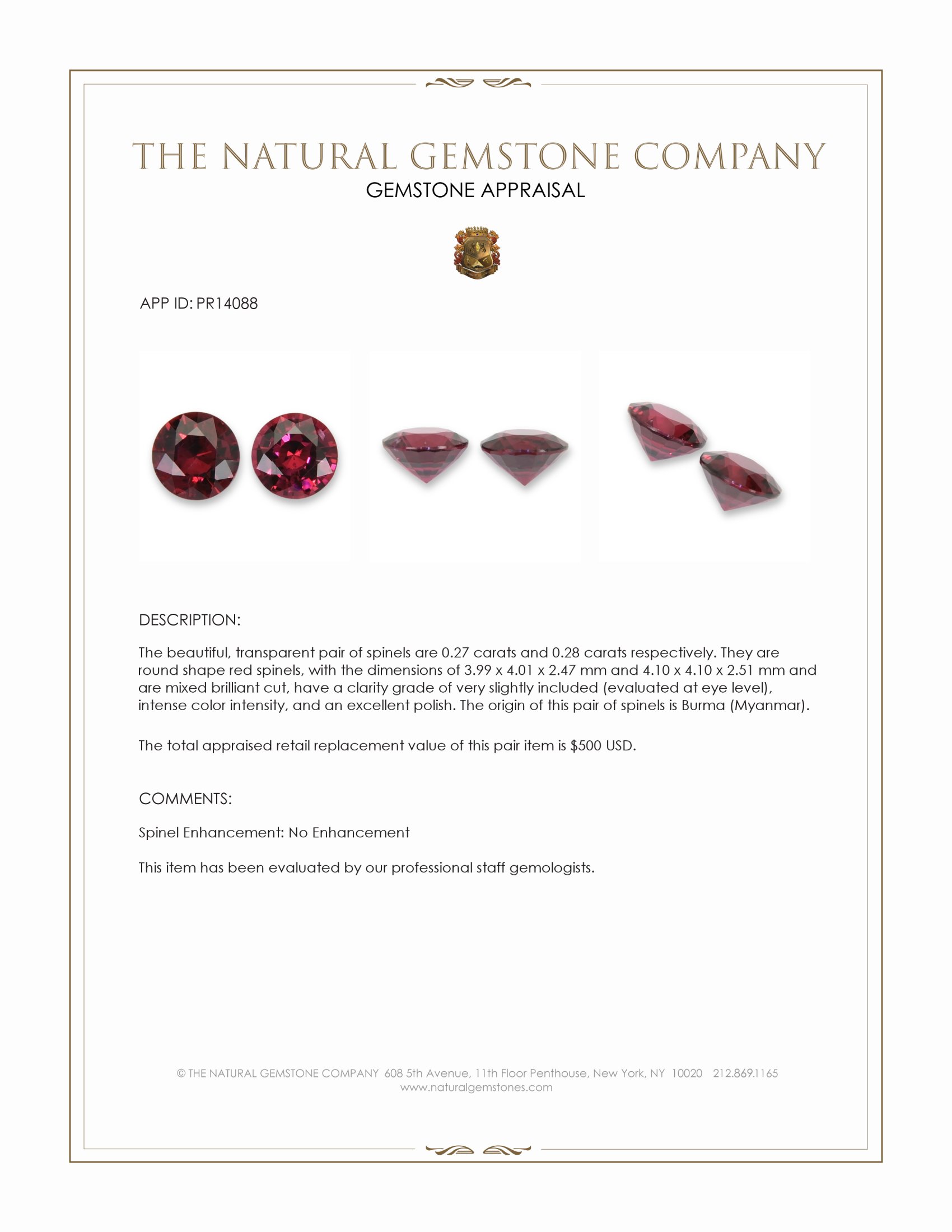 0.55 Ct.Tw. Red Spinel Pair from Burma (Myanmar)