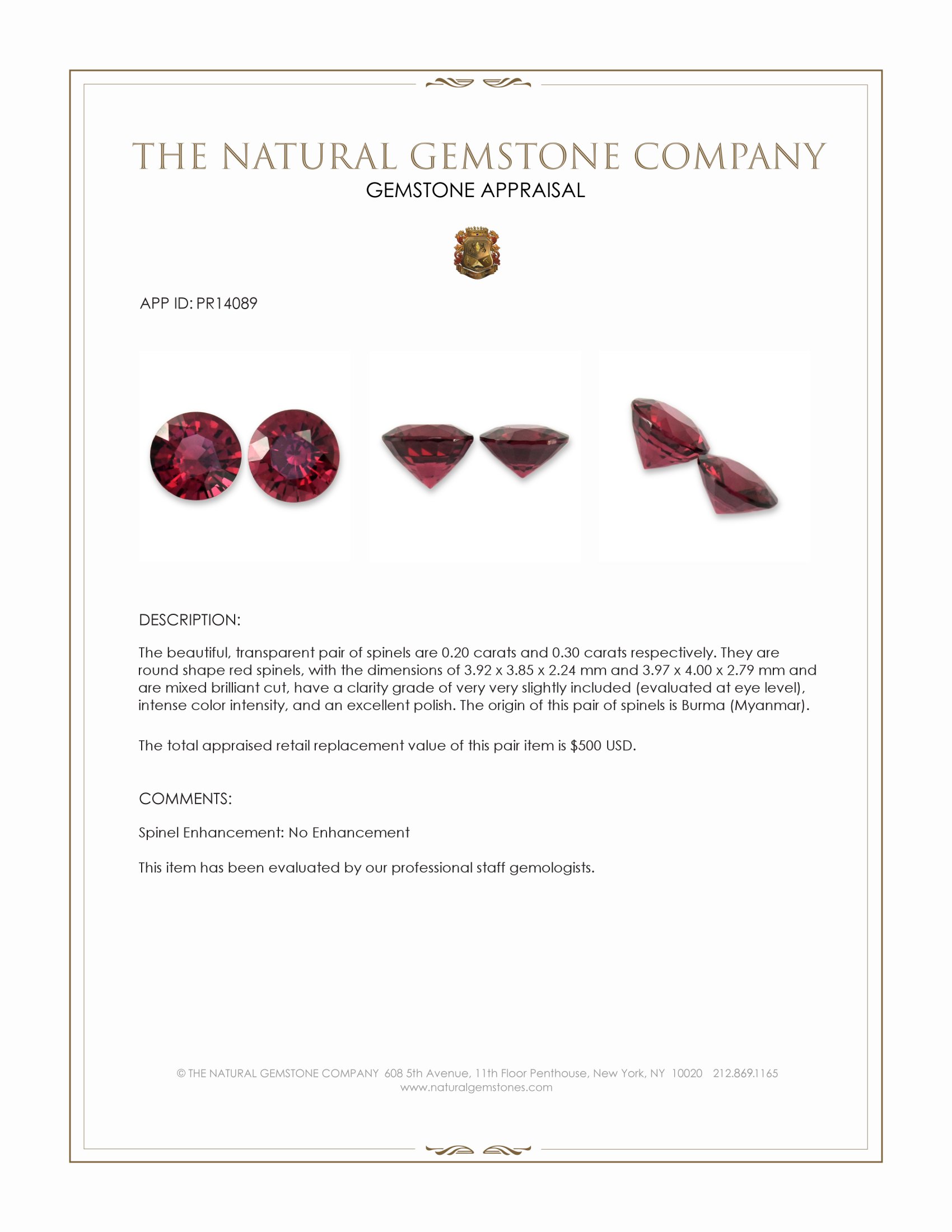 0.50 Ct.Tw. Red Spinel Pair from Burma (Myanmar)