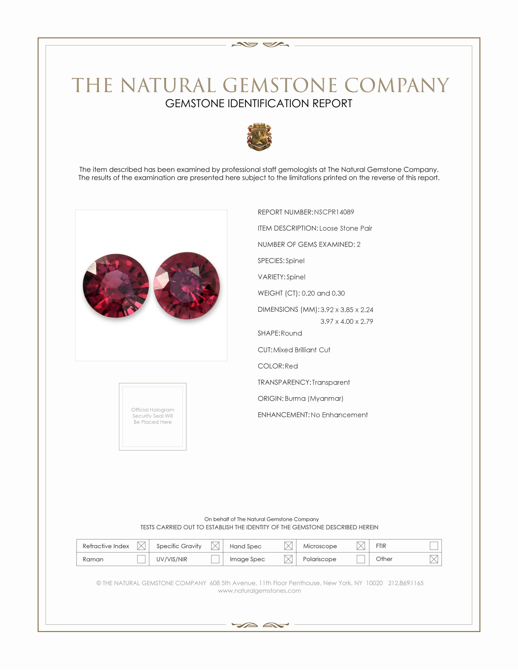 0.50 Ct.Tw. Red Spinel Pair from Burma (Myanmar)