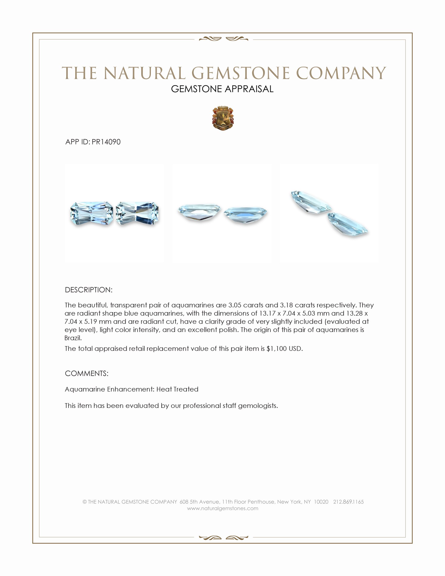 6.23 Ct.Tw. Blue Aquamarine Pair from Brazil